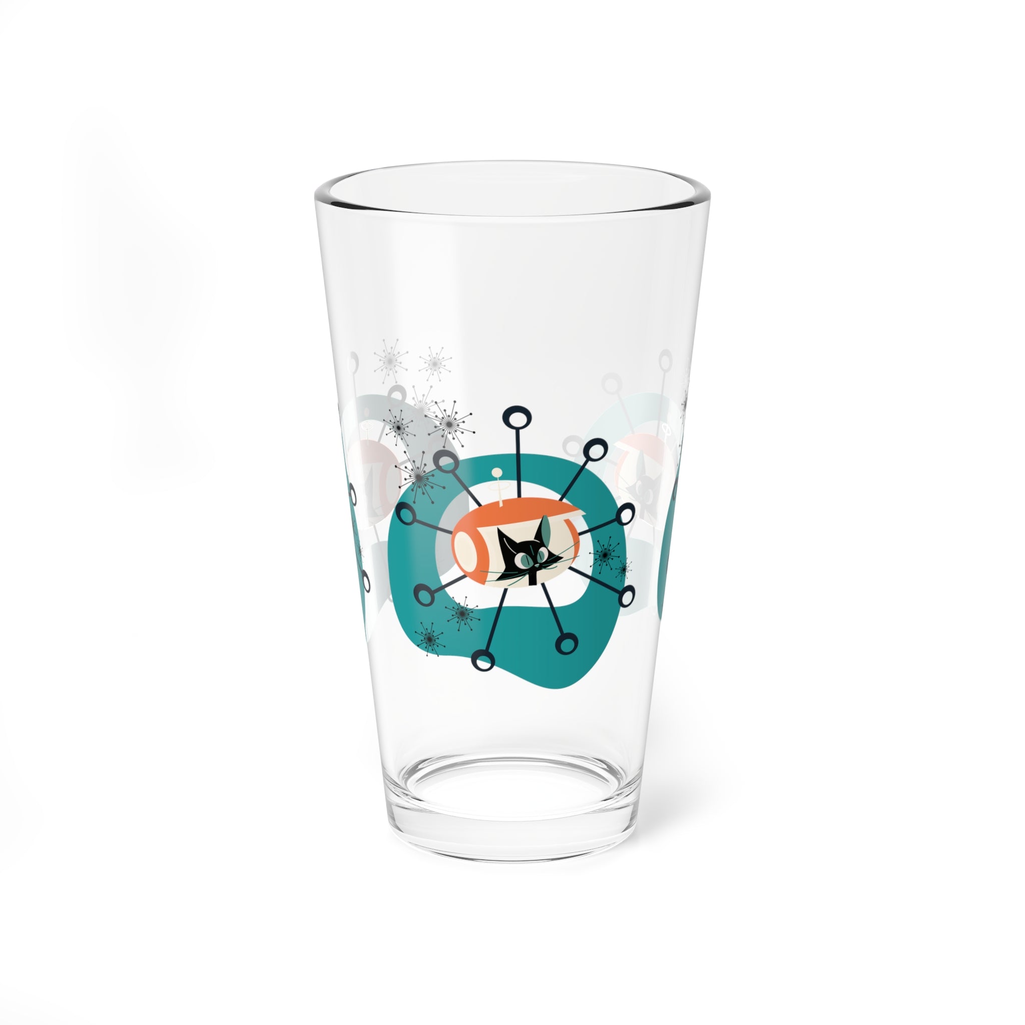 Atomic Cat Glass, Space Kittie, Kitschy Cat, Starburst Mid Century Modern Barware - Mid Century Modern Gal