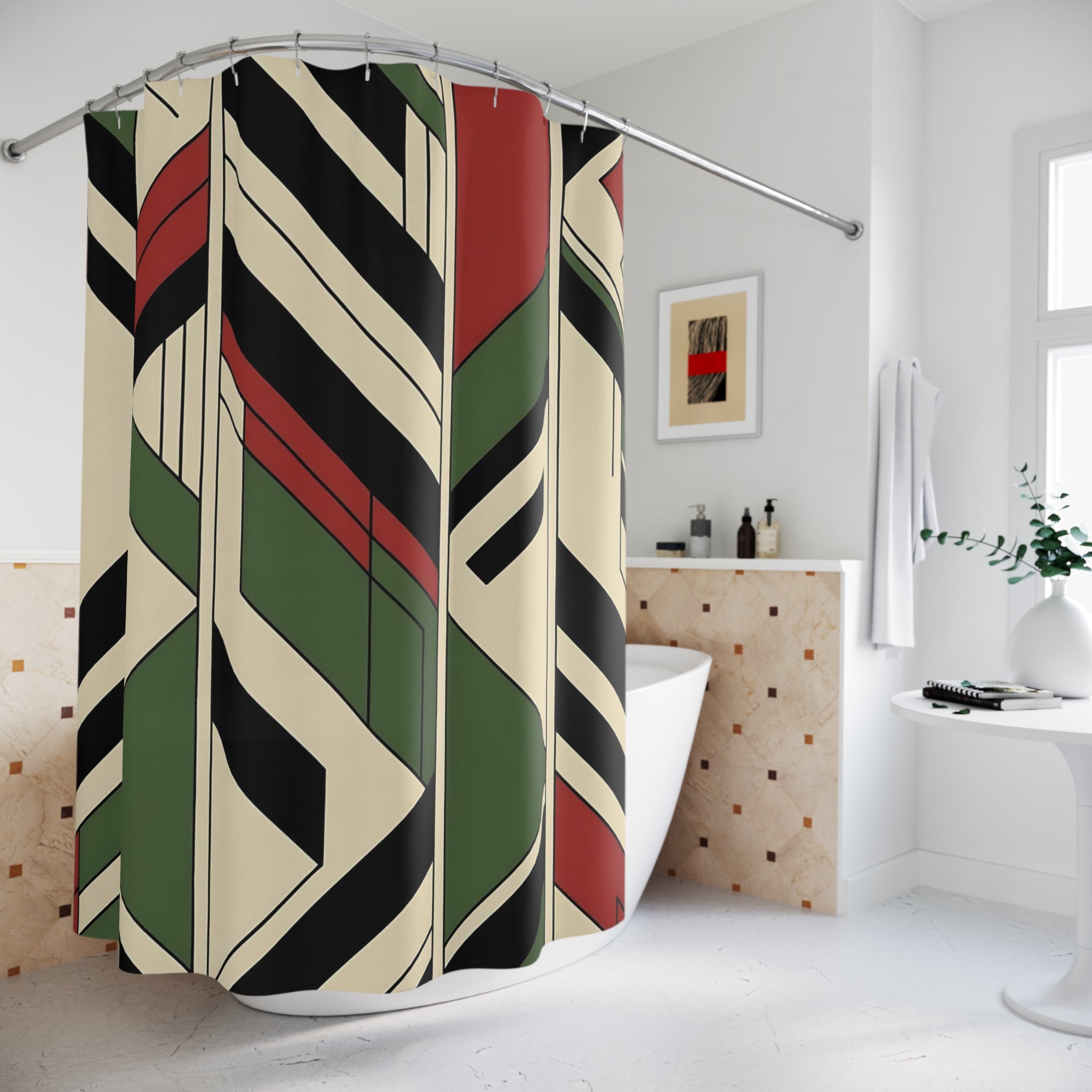 Mid Mod Bauhaus Designed Geometric Pattern Shower Curtain - Modern Home Décor - Mid Century Modern Gal