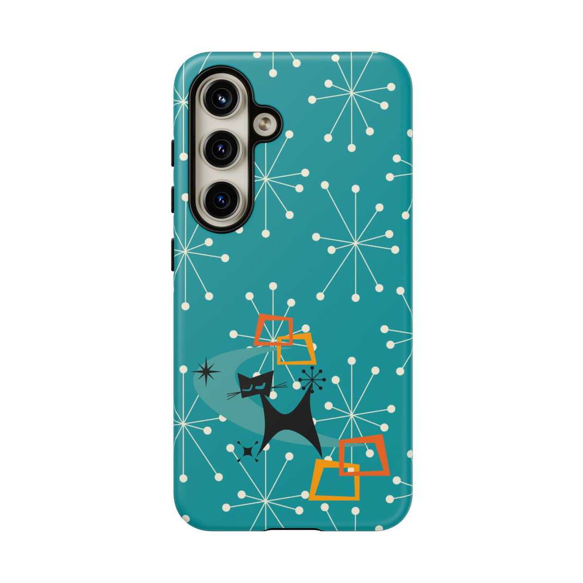 Atomic Space Cat, Starburst Blue, Retro Groovy Smart Phone Tough Phone Cases