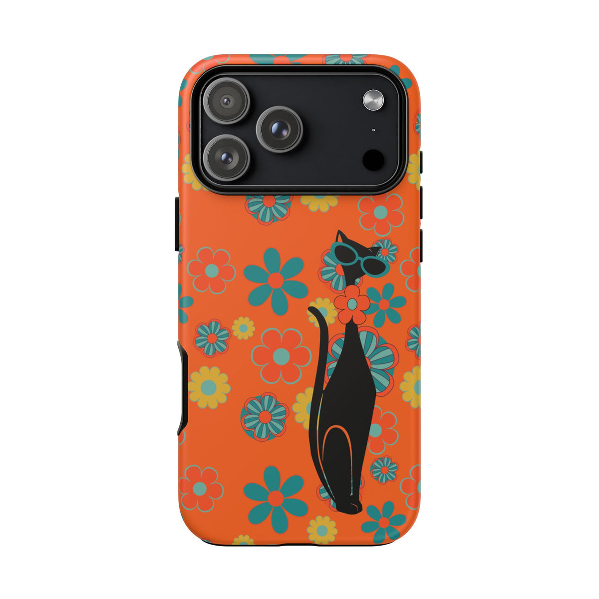 Flower Power, Retro Groovy Atomic Cat, Hipster Style Orange Samsung Galaxy and Google Pixel Tough Cases