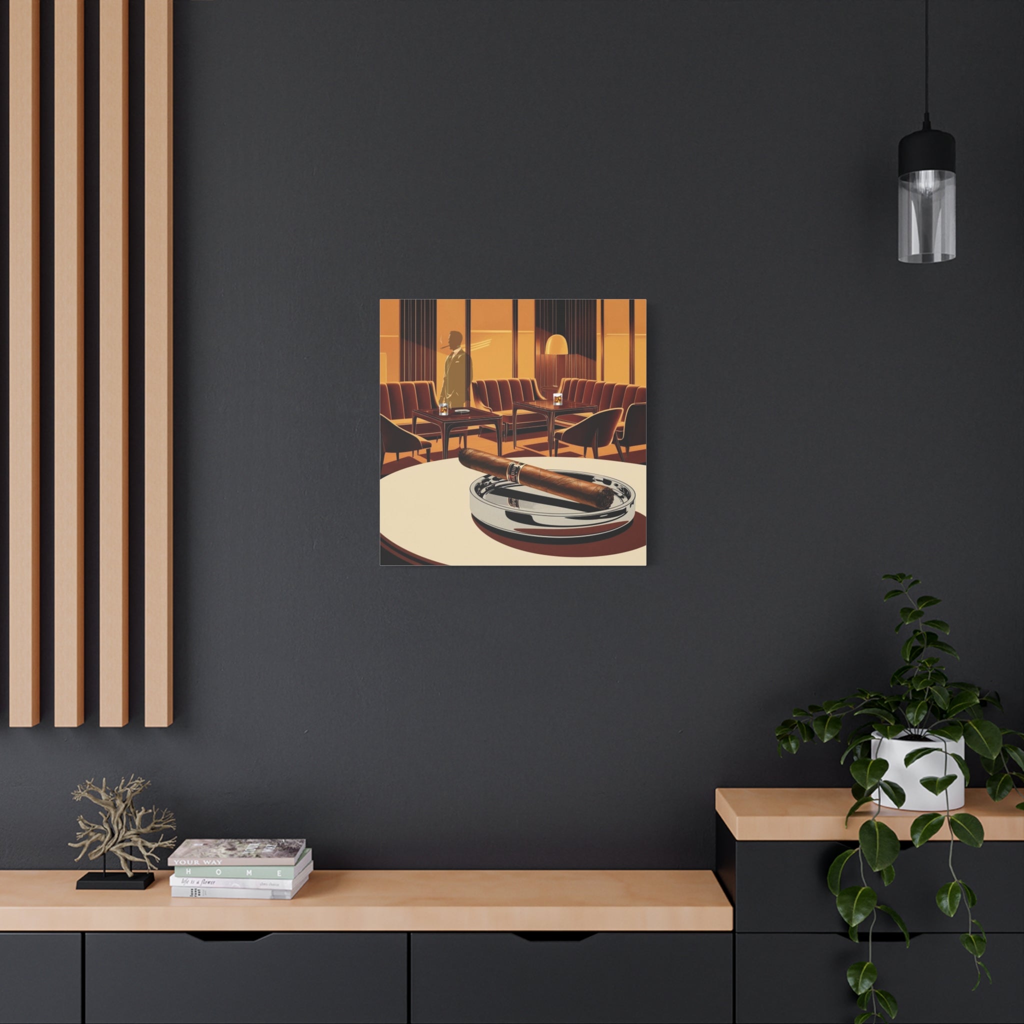Cigar And Boubon Whiskey Mid Century Modern Vintage Lounge Matte Canvas Art Print - Mid Century Modern Gal