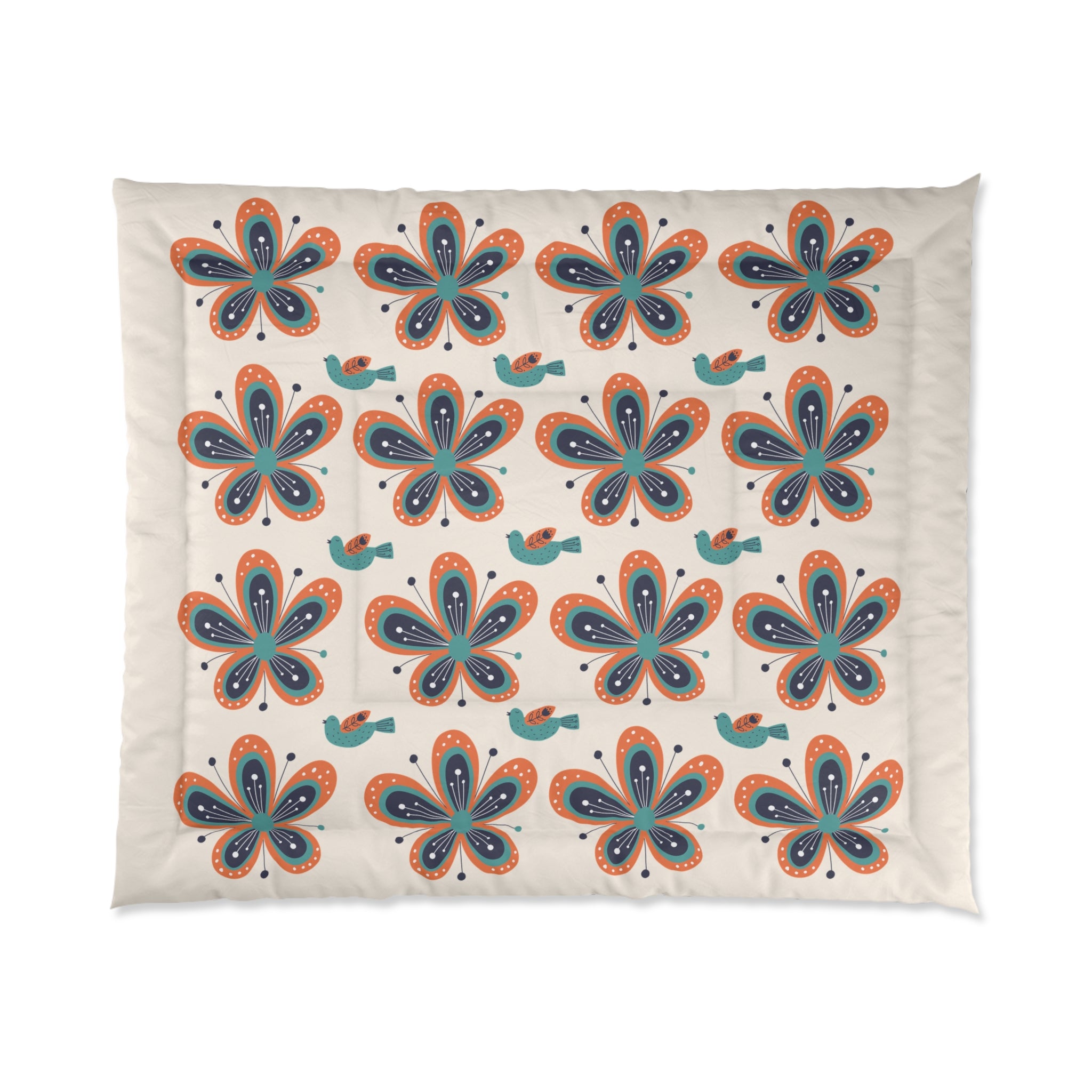 Scandinavian Floral Birds Modern Danish Pattern Comforter - Cozy Home Bedding for Relaxed Vibes - Mid Century Modern Gal