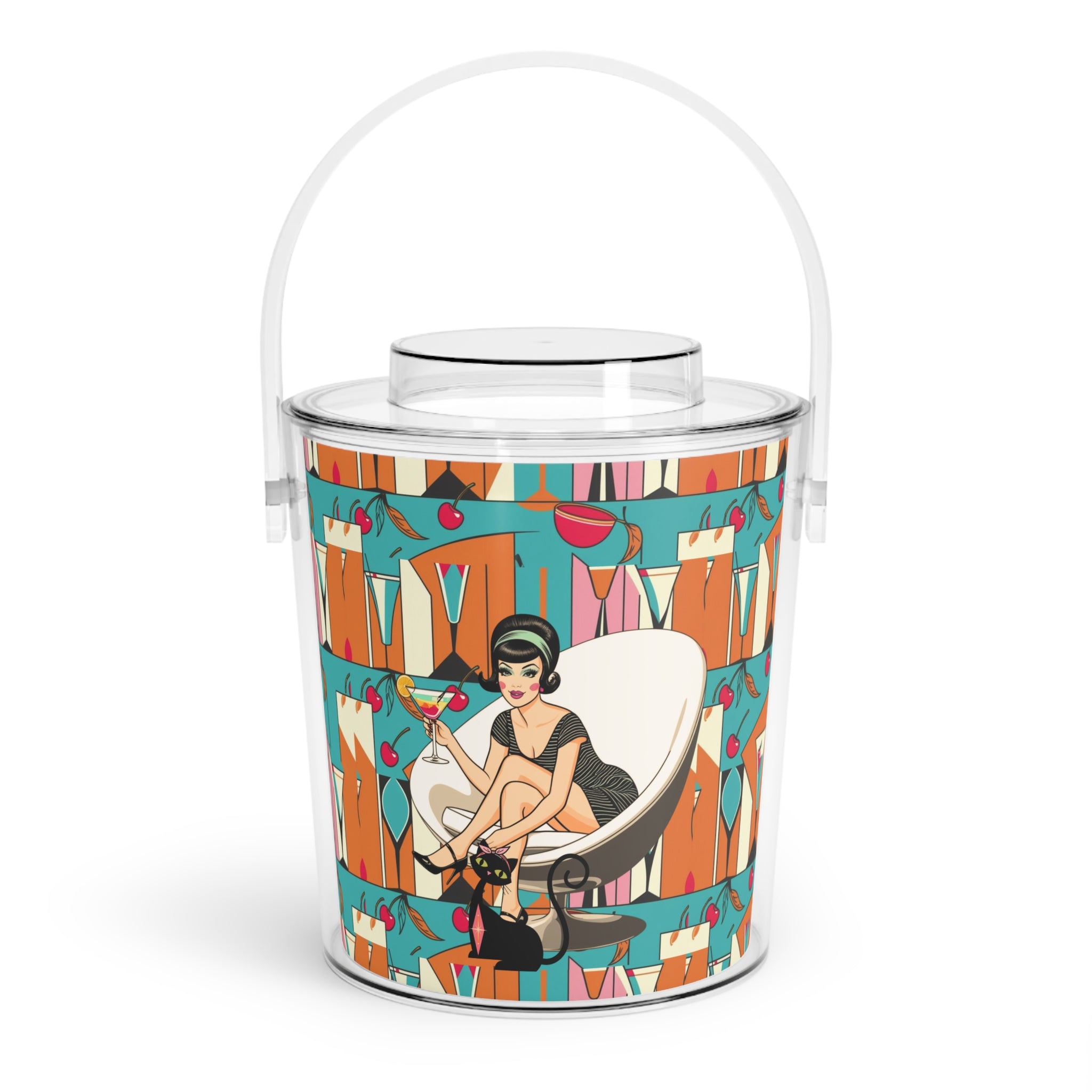 Mid Century Modern Barware Retro Cocktai Kitschy Mod Gal 60s l Ice Bucket with Tongs - Vintage Chic Party Essential - Mid Century Modern Gal