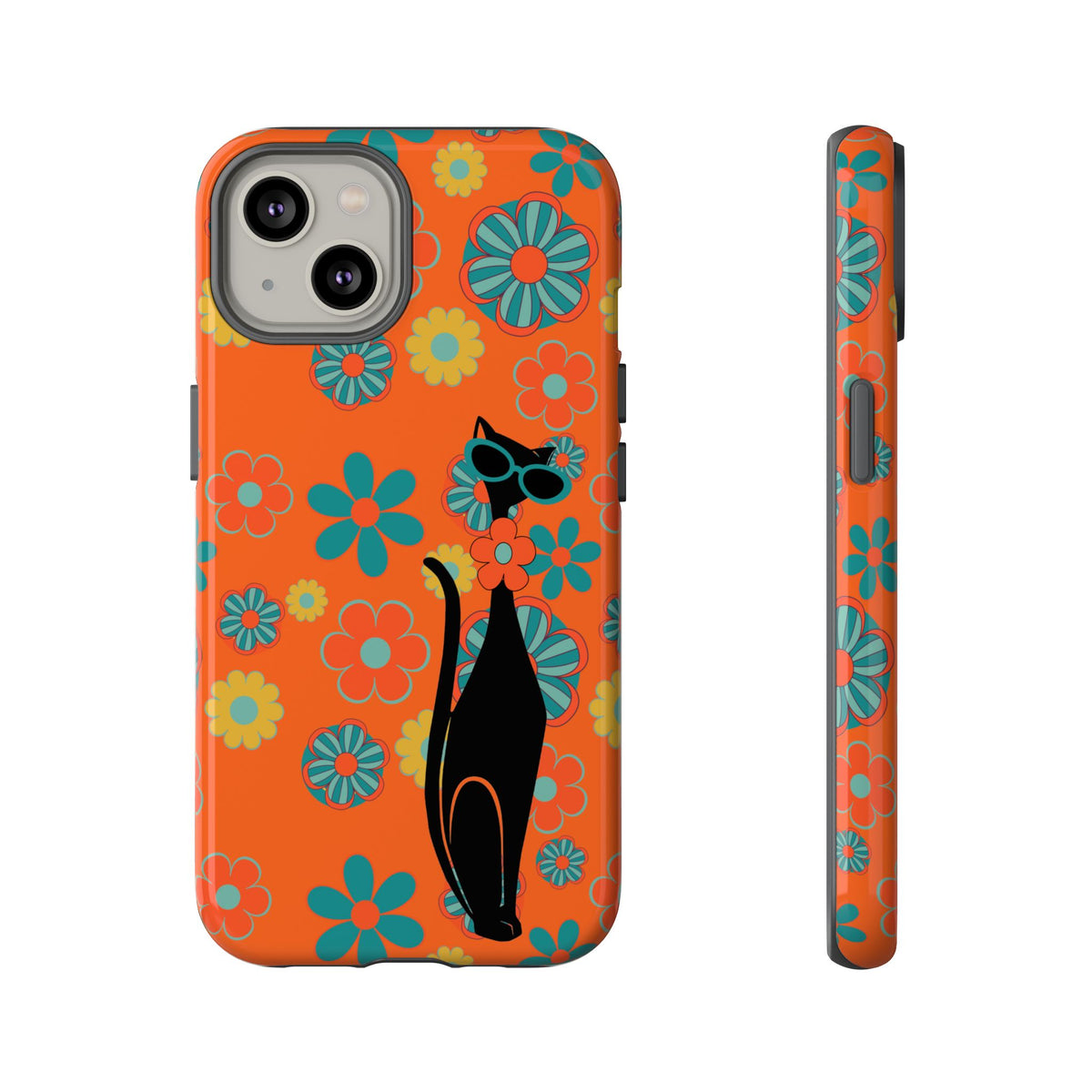 Flower Power, Retro Groovy Atomic Cat, Hipster Style Orange Samsung Galaxy and Google Pixel Tough Cases - Mid Century Modern Gal