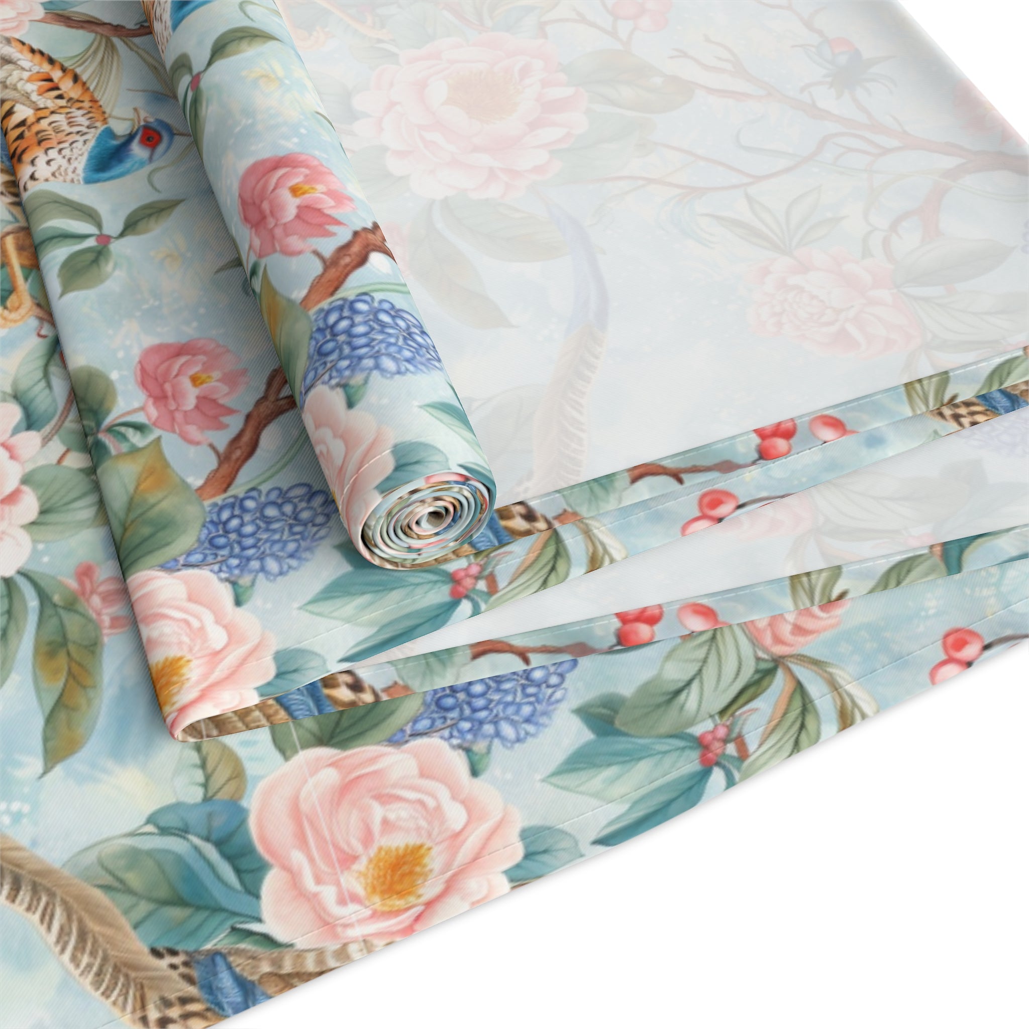 Chinoiserie Botanical Floral Table Runner - Elegant Table Linen Centerpiece for Home Decor - Mid Century Modern Gal