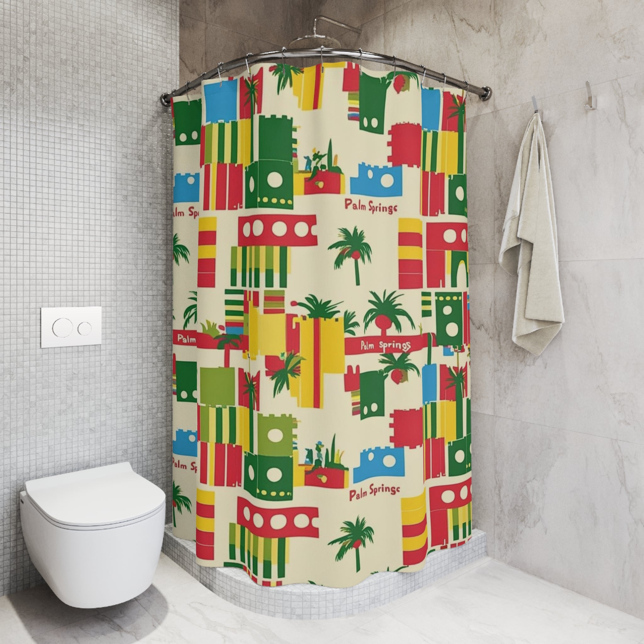 Tropical Palm Springs Shower Curtain - Colorful Geometric Design - Mid Century Modern Gal