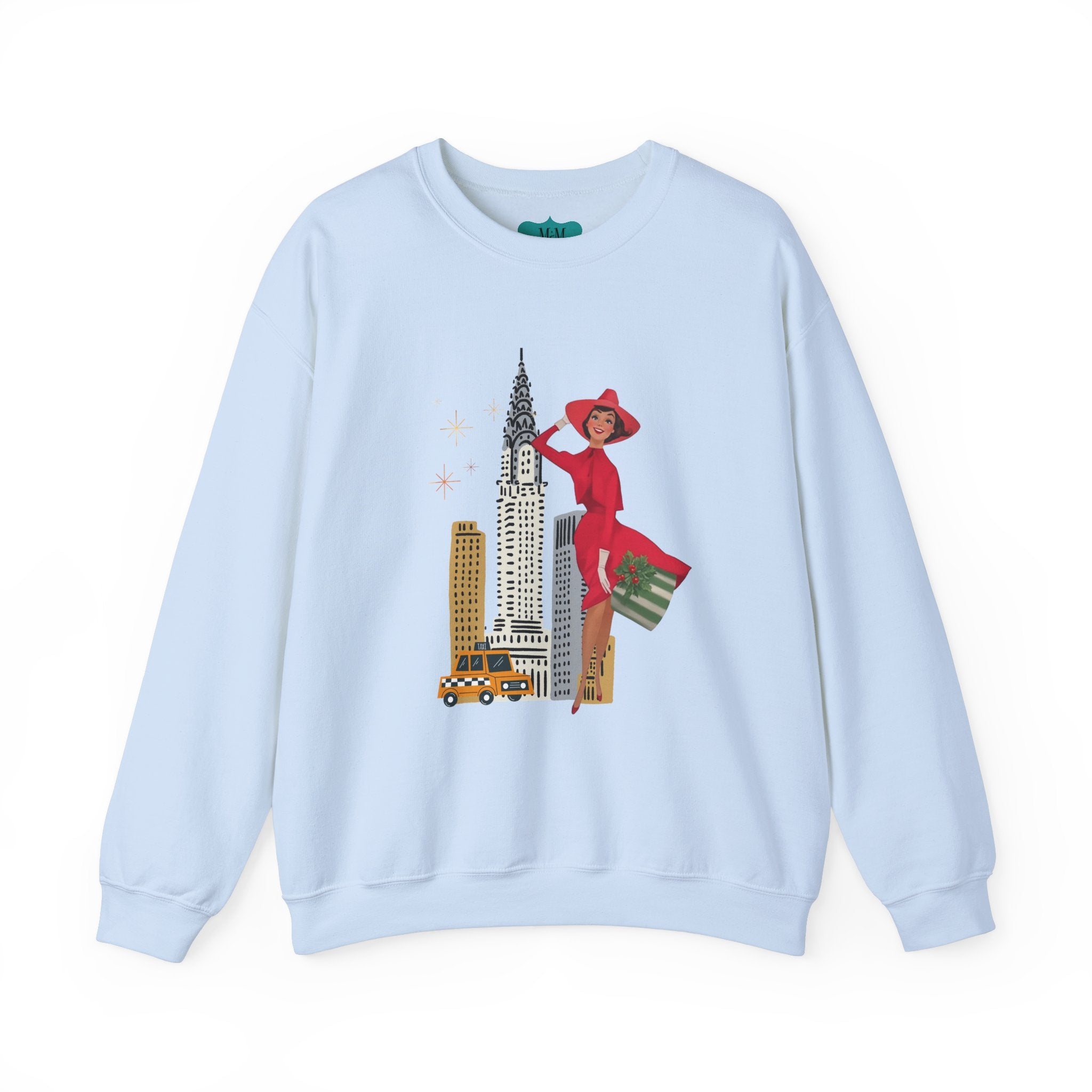 Mid Century Modern Christmas Kitsch Vintage New York City Graphic Crewneck Sweatshirt - Mid Century Modern Gal