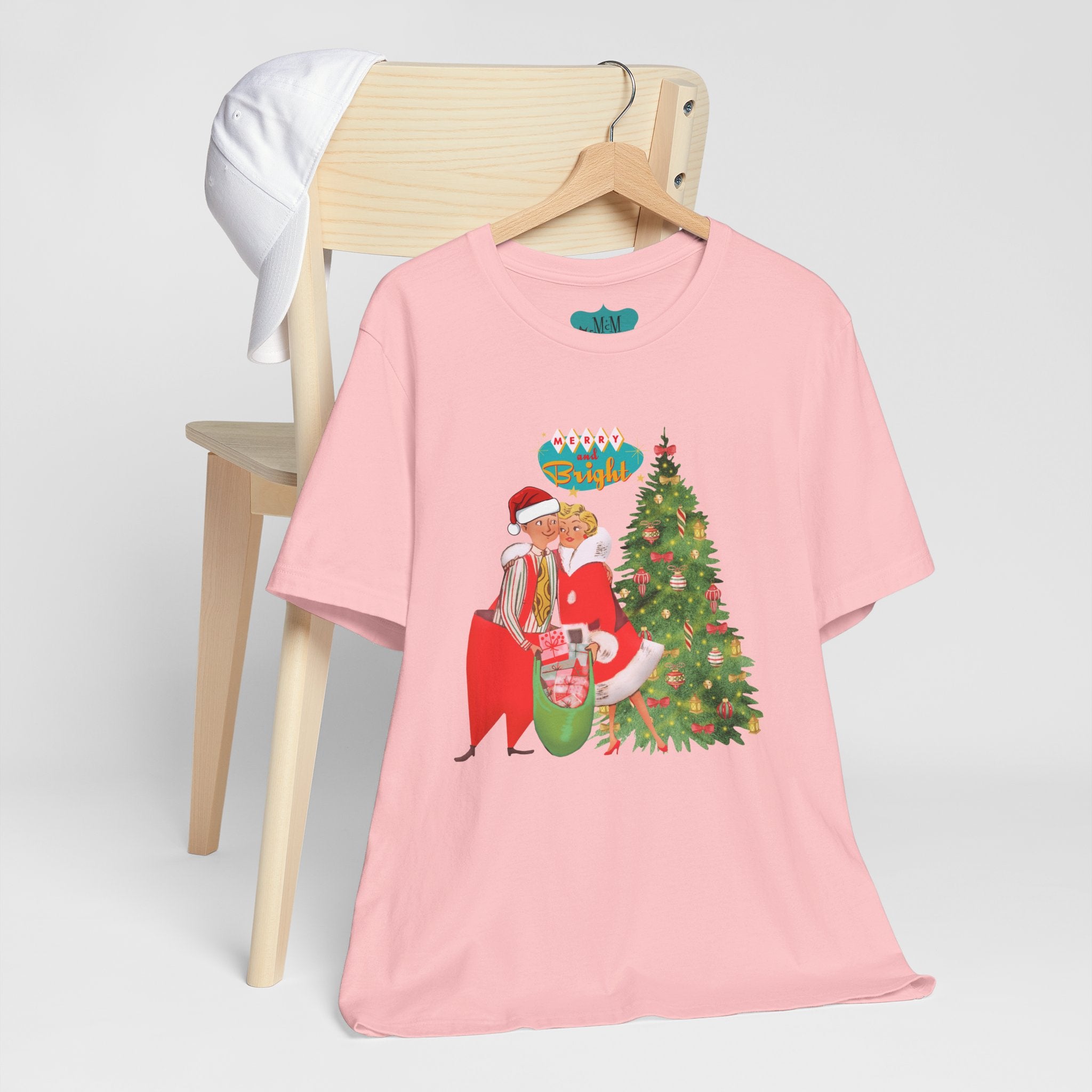 Festive Kitch Mid Mod Christmas Couple Tee - Unisex Short Sleeve Jersey Shirt - Mid Century Modern Gal