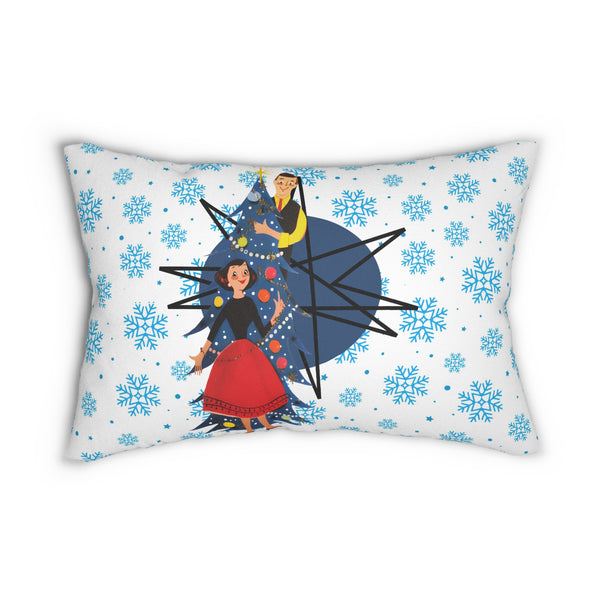 50s Christmas Kitsch Snowflake Mod Holiday Lumbar Pillow