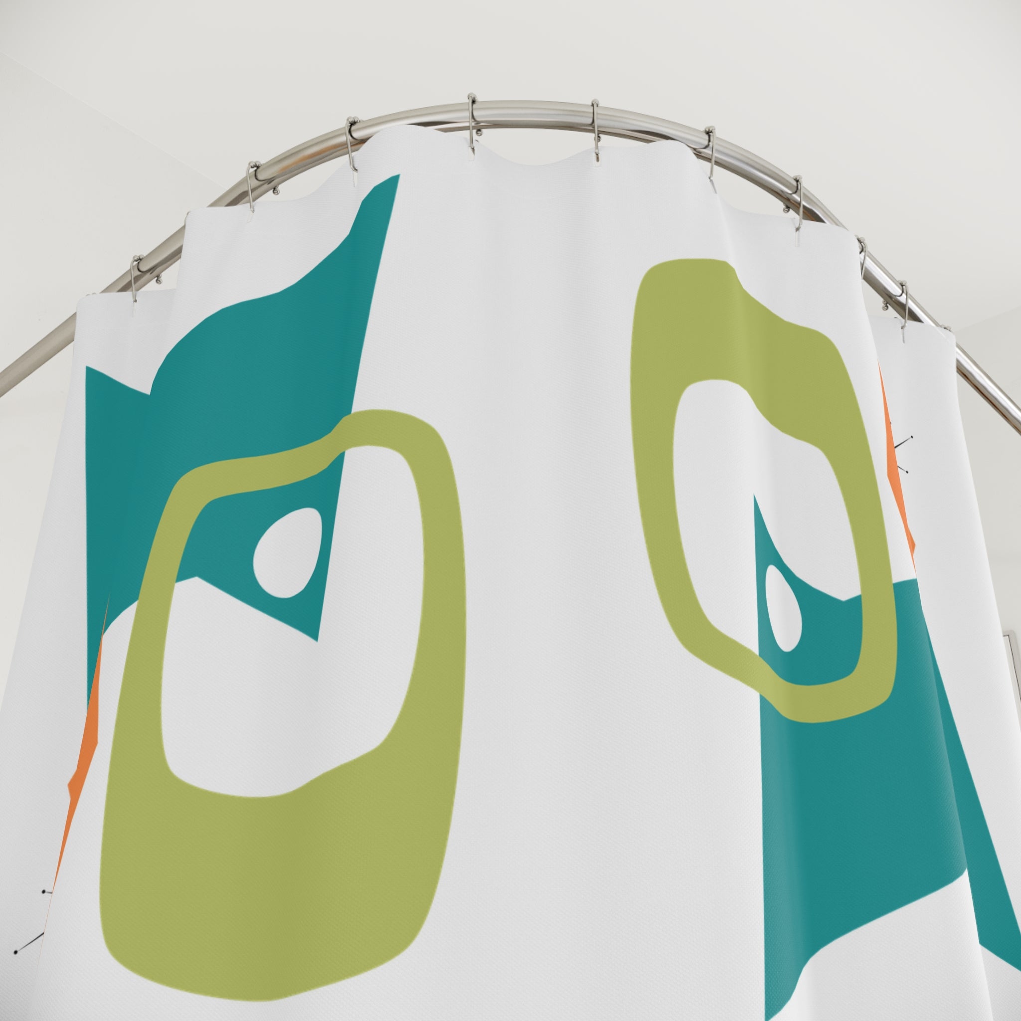 Mid Century Modern Geometric Shower Curtain, Orange, Green, Teal- Stylish Bathroom Decor - Mid Century Modern Gal