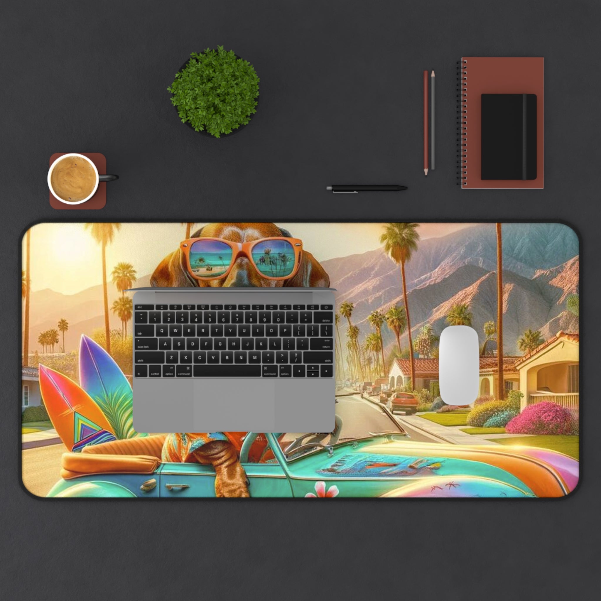 Doxie Dog Mod MCM Palm Spring California Dreaming Desk Mat - Mid Century Modern Gal