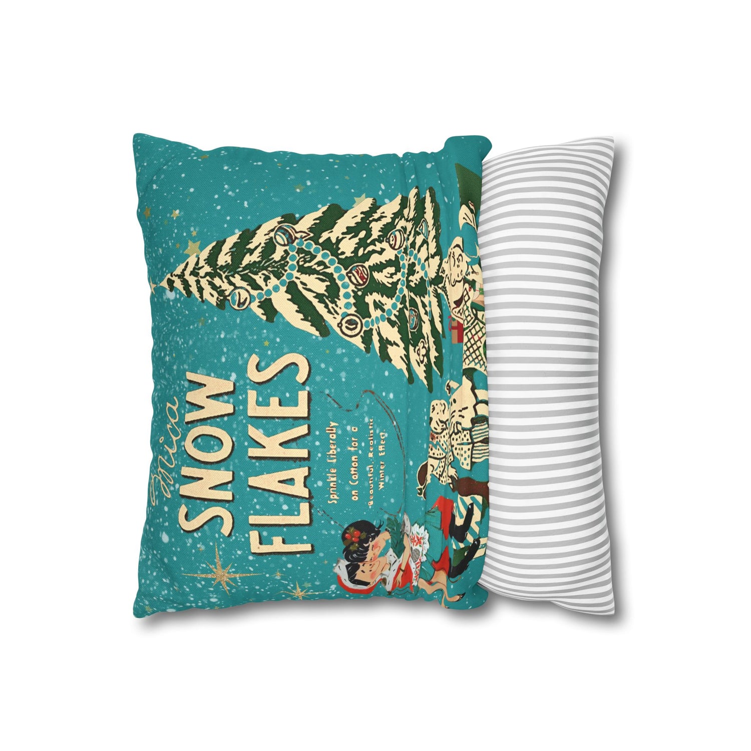 50s Mica Snow Christmas Pillow, Kitschy Mod Couple, Festive Fun Pillow Cover - Mid Century Modern Gal