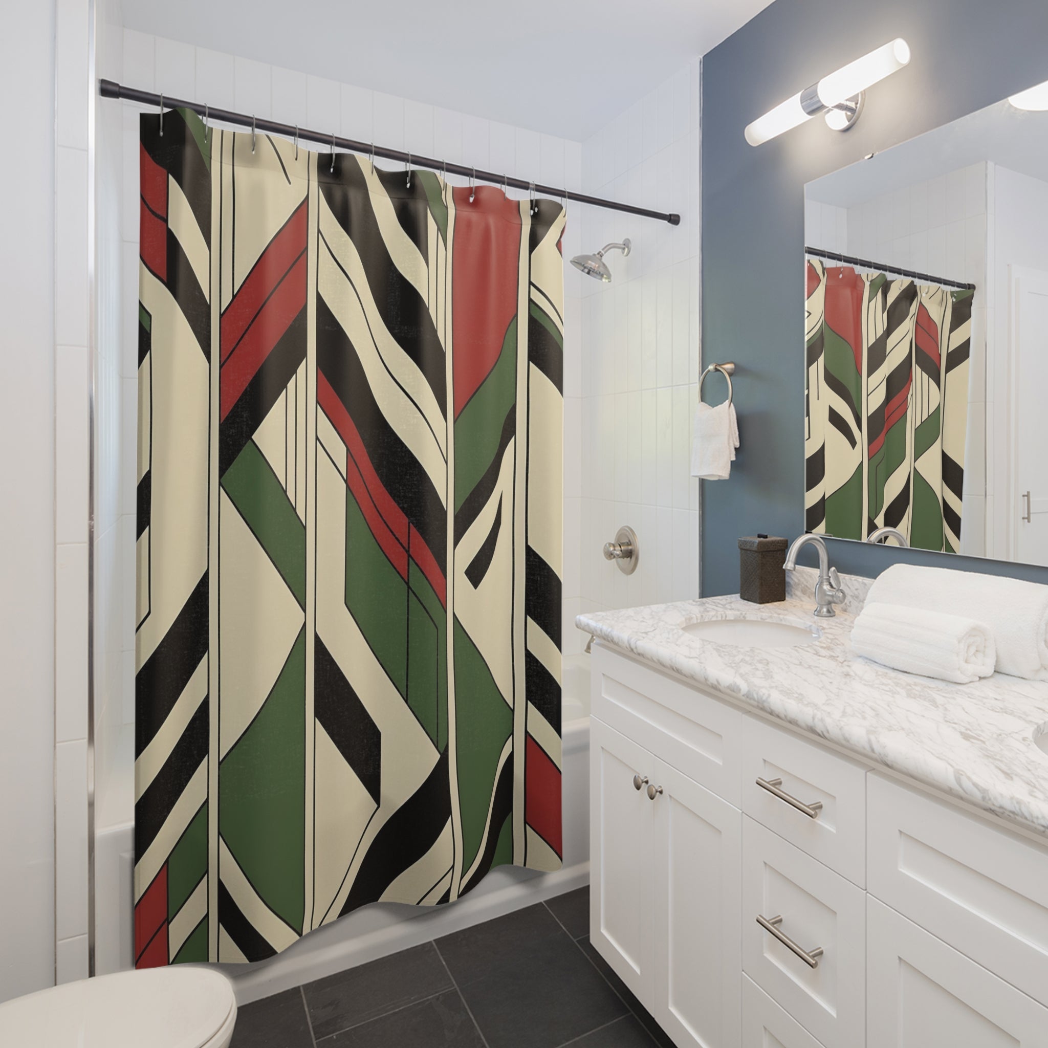 Mid Mod Bauhaus Designed Geometric Pattern Shower Curtain - Modern Home Décor - Mid Century Modern Gal