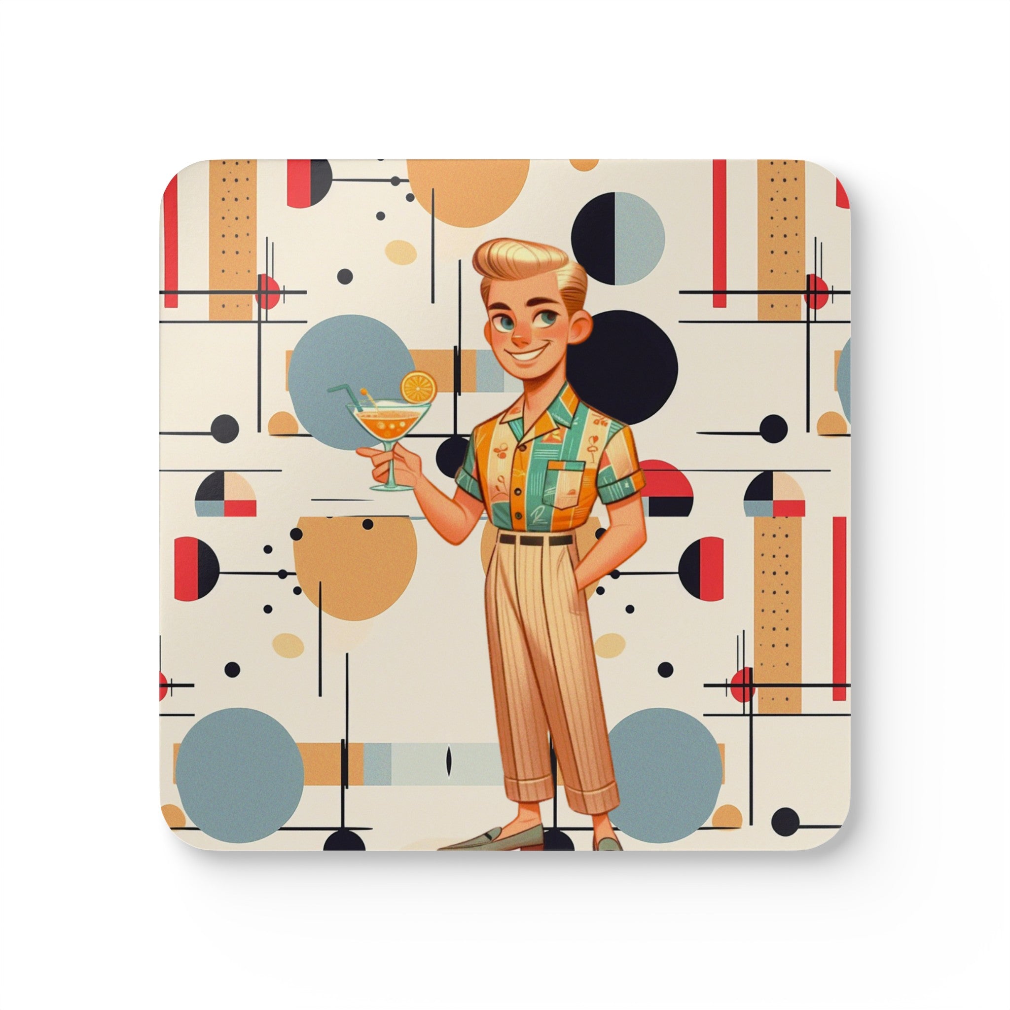 Mid Century Modern Dude, Bauhaus Designed Mod Corkwood Coaster Set - Mid Century Modern Gal