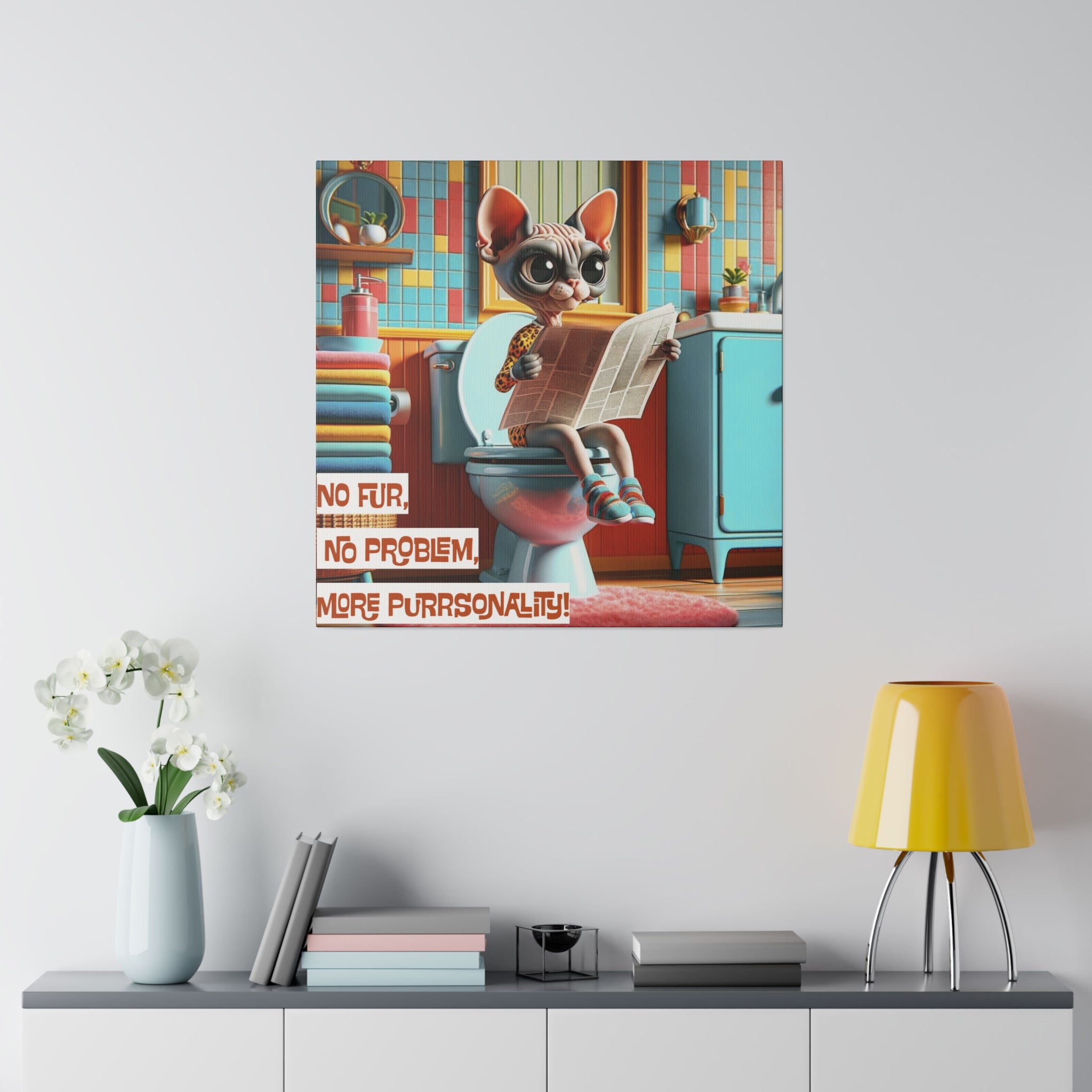 Hairless Cat Art, Funny Kitschy Mid Century Modern Bathroom Wall Art - Mid Century Modern Gal