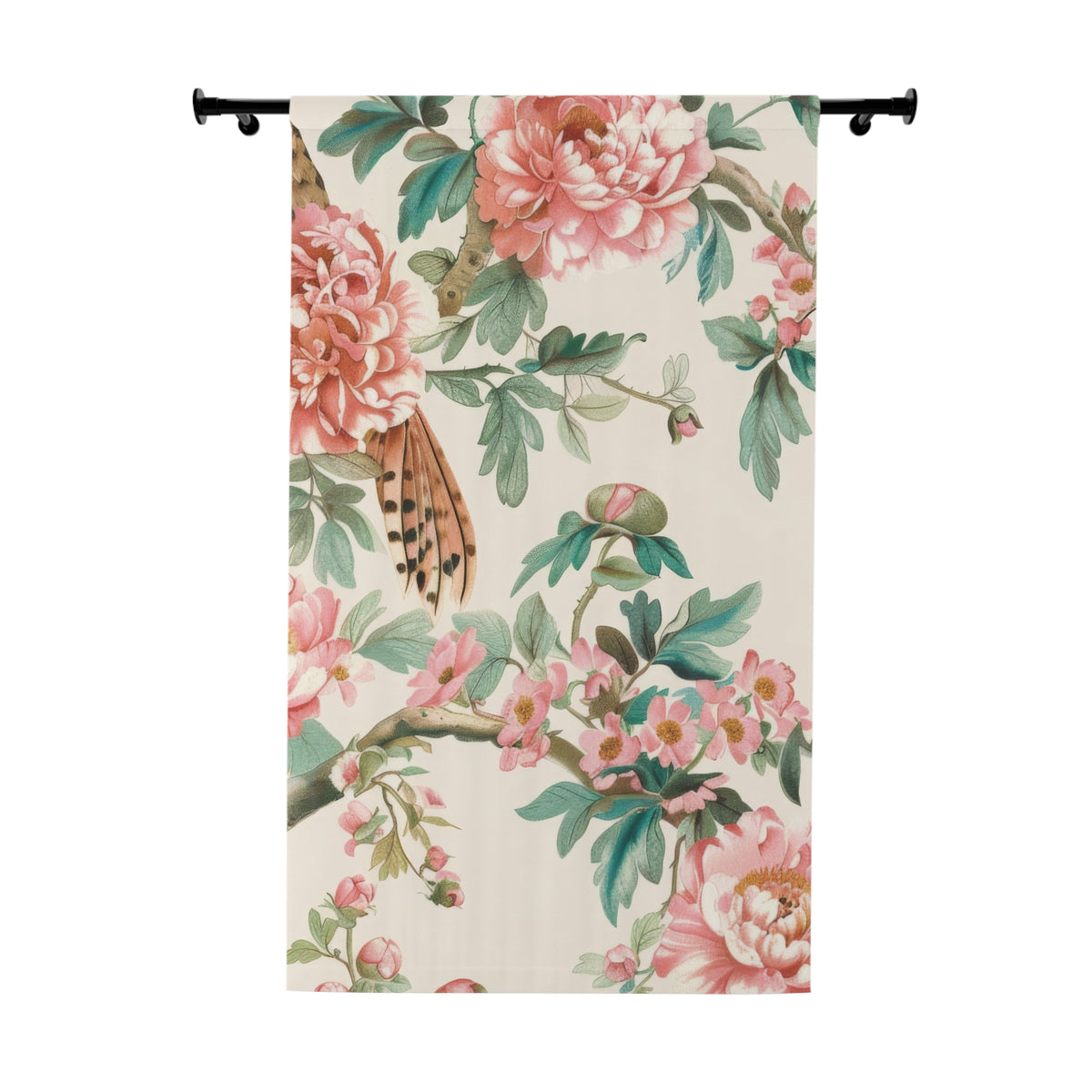 Chinoiserie Window Curtains Floral Pink Cream Green Blackout Window Curtains (1 Piece) - Mid Century Modern Gal