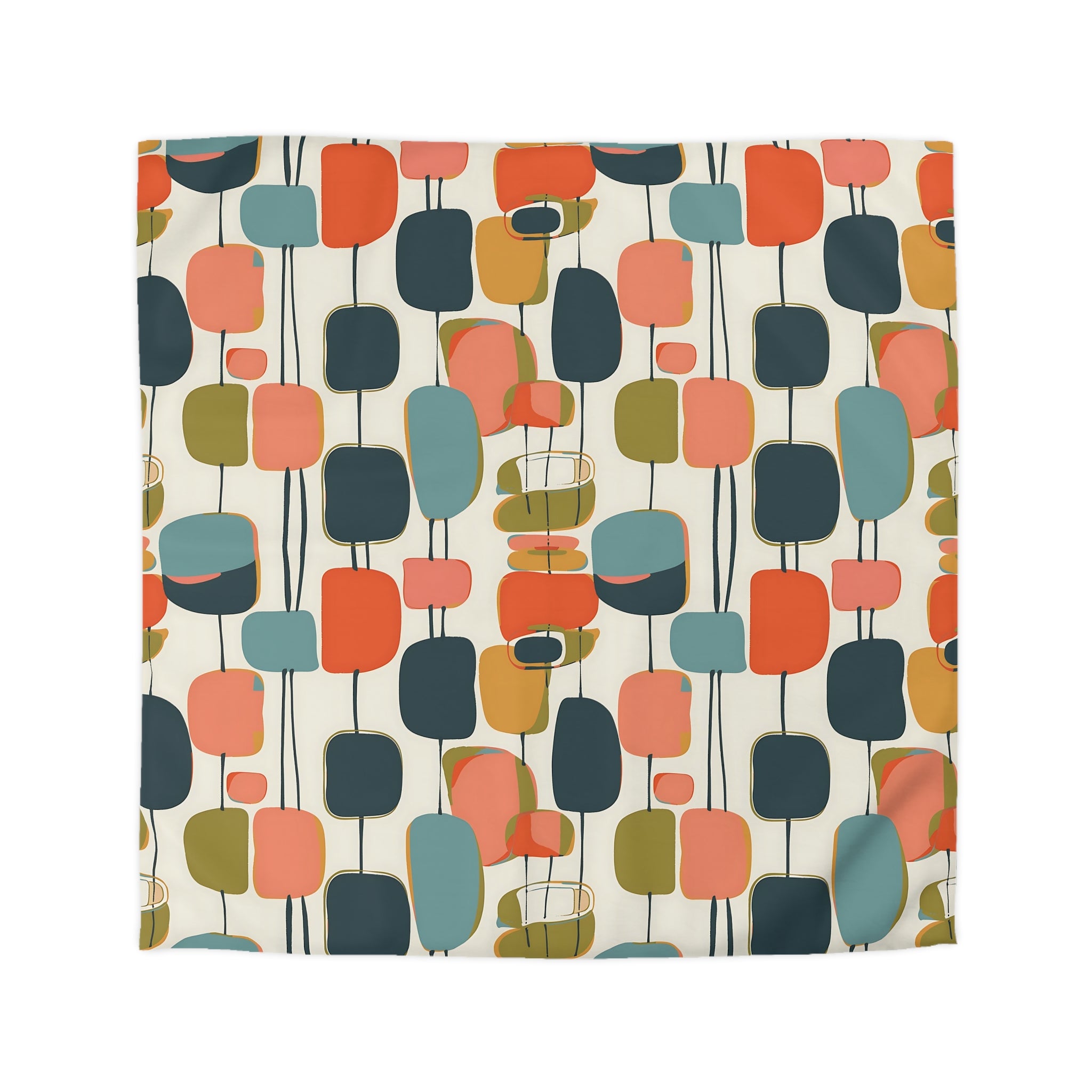Mid Century Mod Scandinavian Abstract, Geometric Colorful Retro Duvet Cover - Mid Century Modern Gal