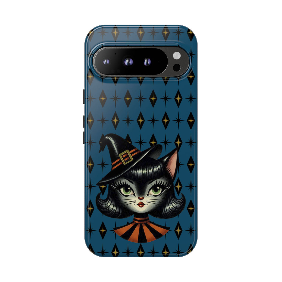 Vintage Halloween Black Cat Sexy Sexton Mid Century Modern Blue Tough Phone Case