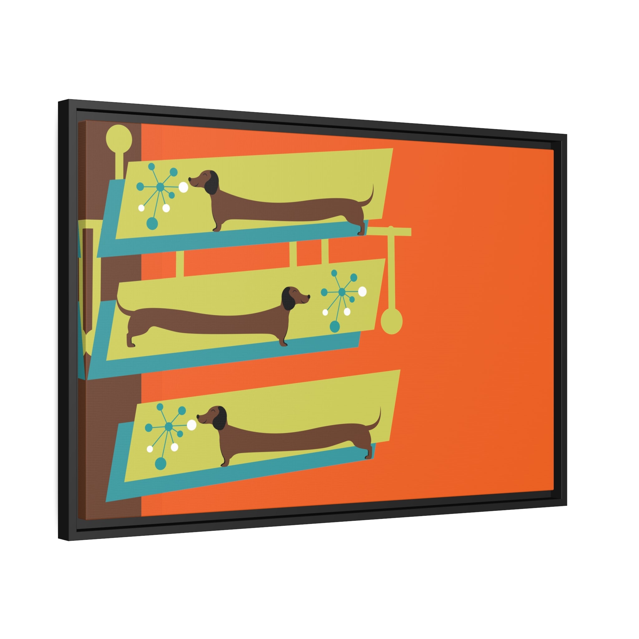 Mid Mod Doxie Dog MCM Wall Art, Orange, Green Teal, Mid Century Modern Wall Art - Mid Century Modern Gal