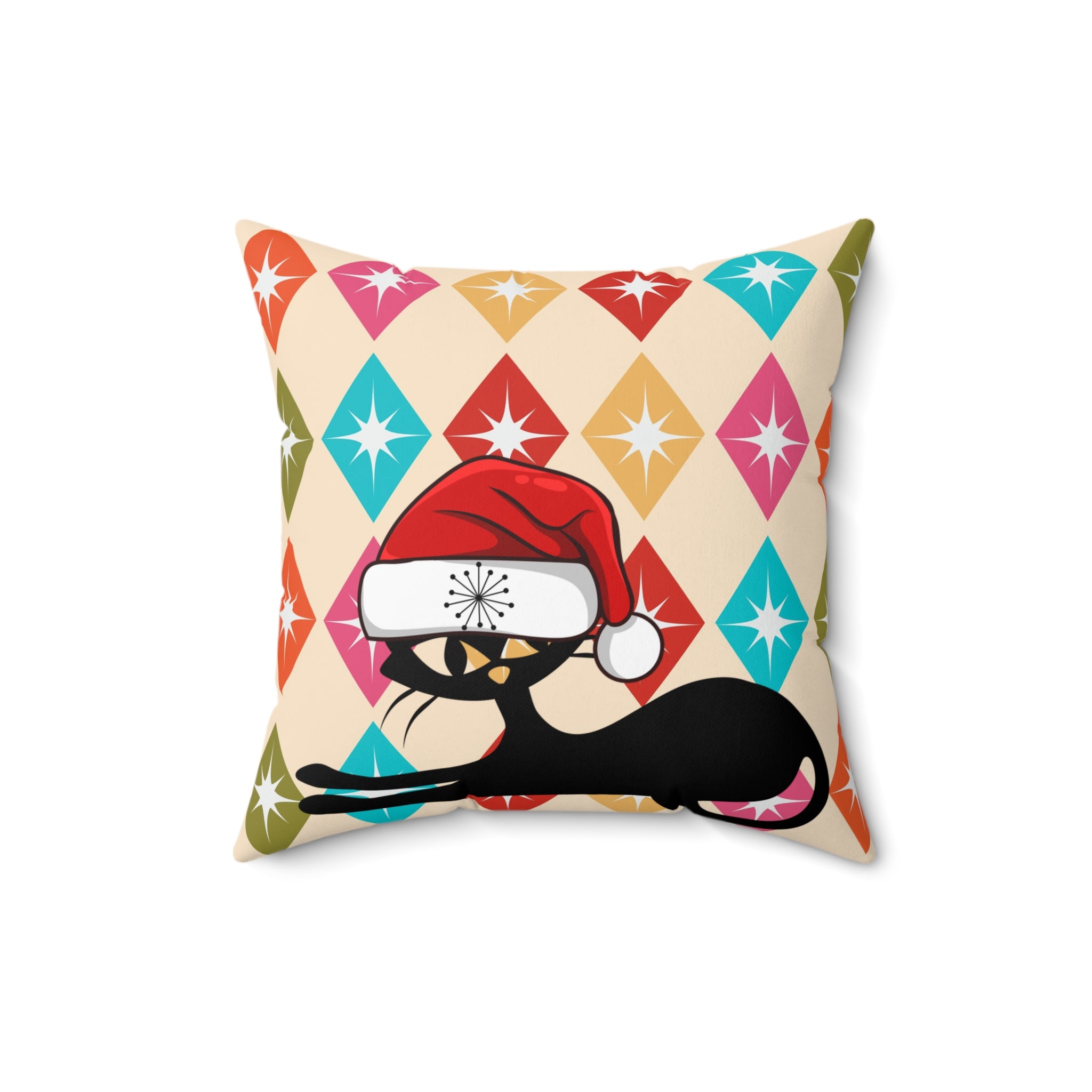 Atomic Cat Christmas Pillow, Mid Century Modern Starburst Pillow And Insert - Mid Century Modern Gal