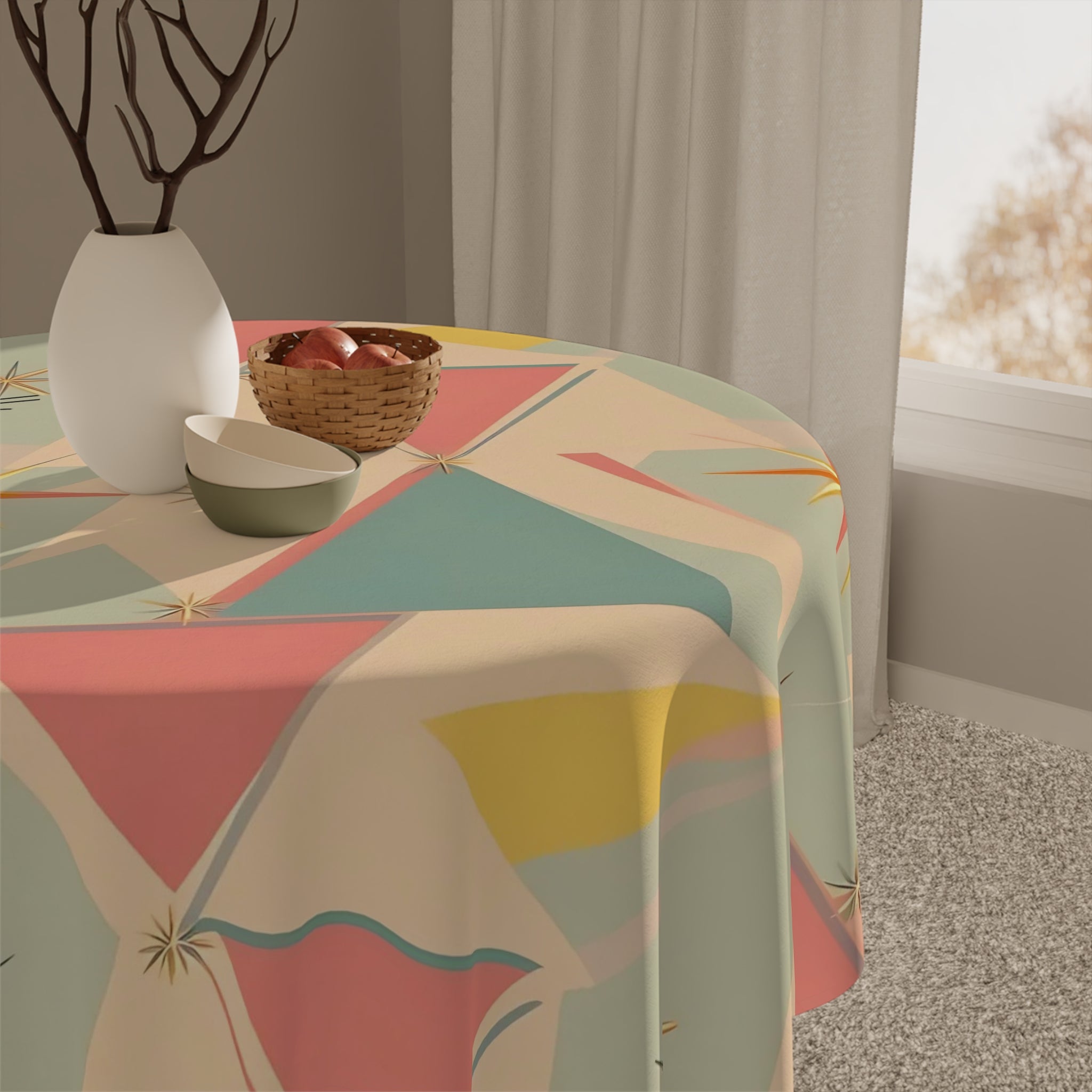 Atomic Cat Mid-Century Modern Cat Tablecloth - Retro Home Decor for Cat Lovers - Mid Century Modern Gal