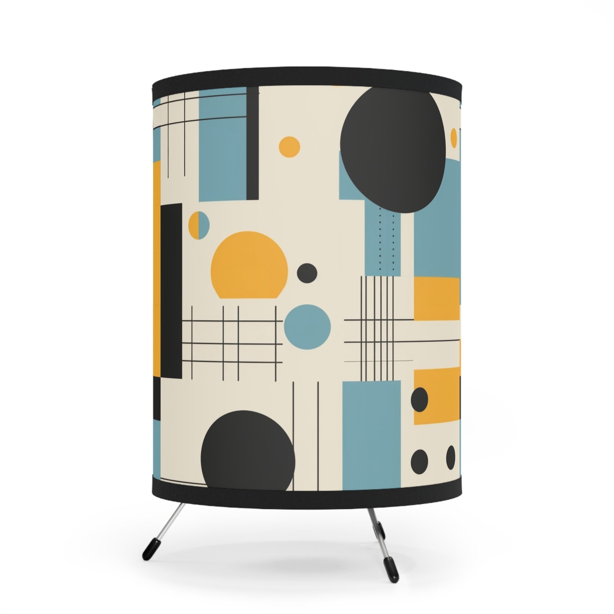 Bauhaus Designed Tripod Lamp, Blue, Mustard Yellow Geometric Designed - Mid Century Modern Gal