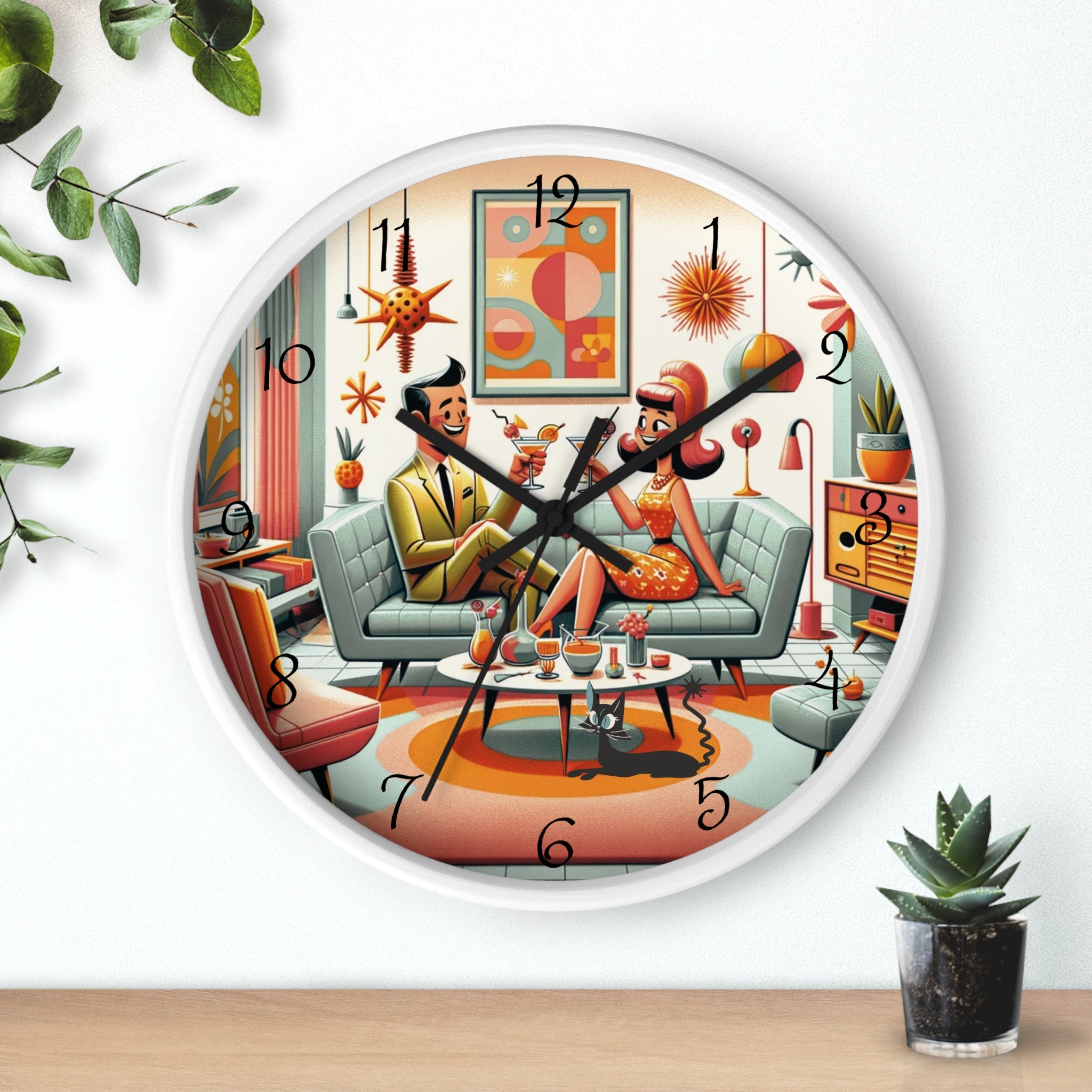 Mid Century Modern Kitschy Quirky Mod Couple, Fun Retro Wall Clock - Mid Century Modern Gal