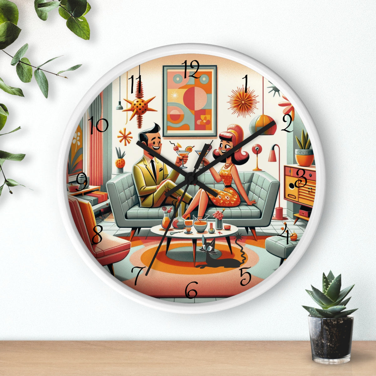 Mid Century Modern Kitschy Quirky Mod Couple, Fun Retro Wall Clock - Mid Century Modern Gal