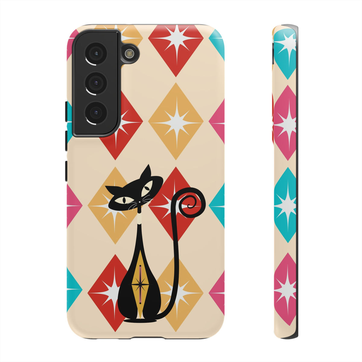 Mid Century Modern Atomic Cat, Atomic 50s Diamonds Retro Phone Tough Cases