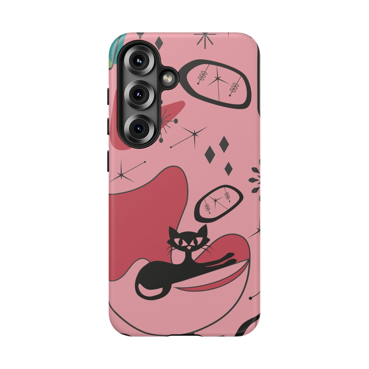 Atomic Cat, Pink Mid Century Modern, Egg Chair, Space Cat Tough Phone Case