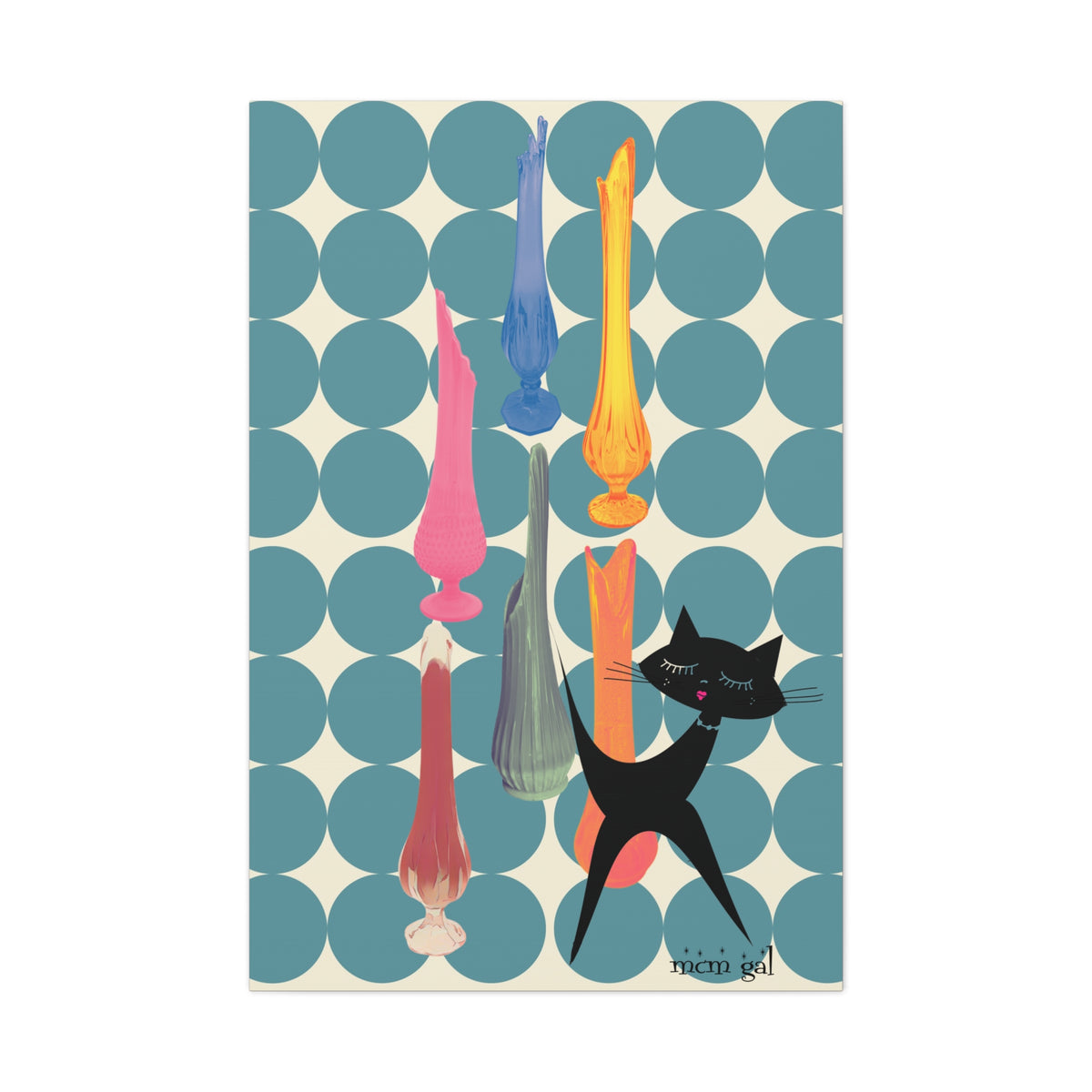 Mid Century Modern Wall Art, MCM Swung Glass Whimsical Cat Artwork Canvas - Mid Century Modern Gal