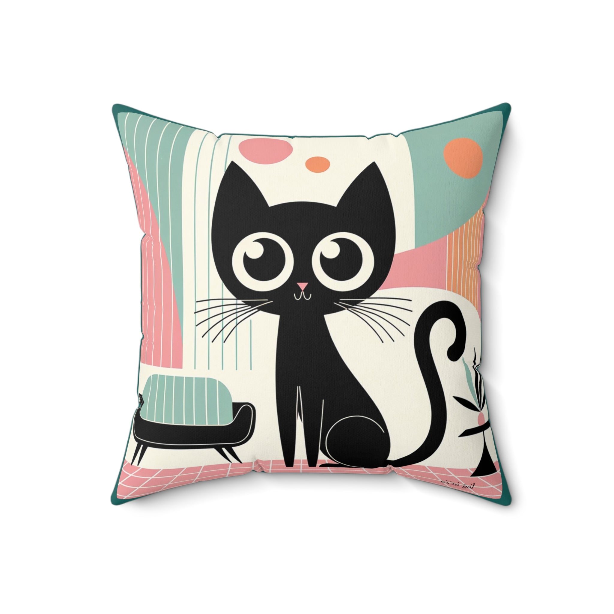 Mid Mod Atomic Cat Kitschy Throw Pillow Including Insert, MCM Home Decor - Mid Century Modern Gal