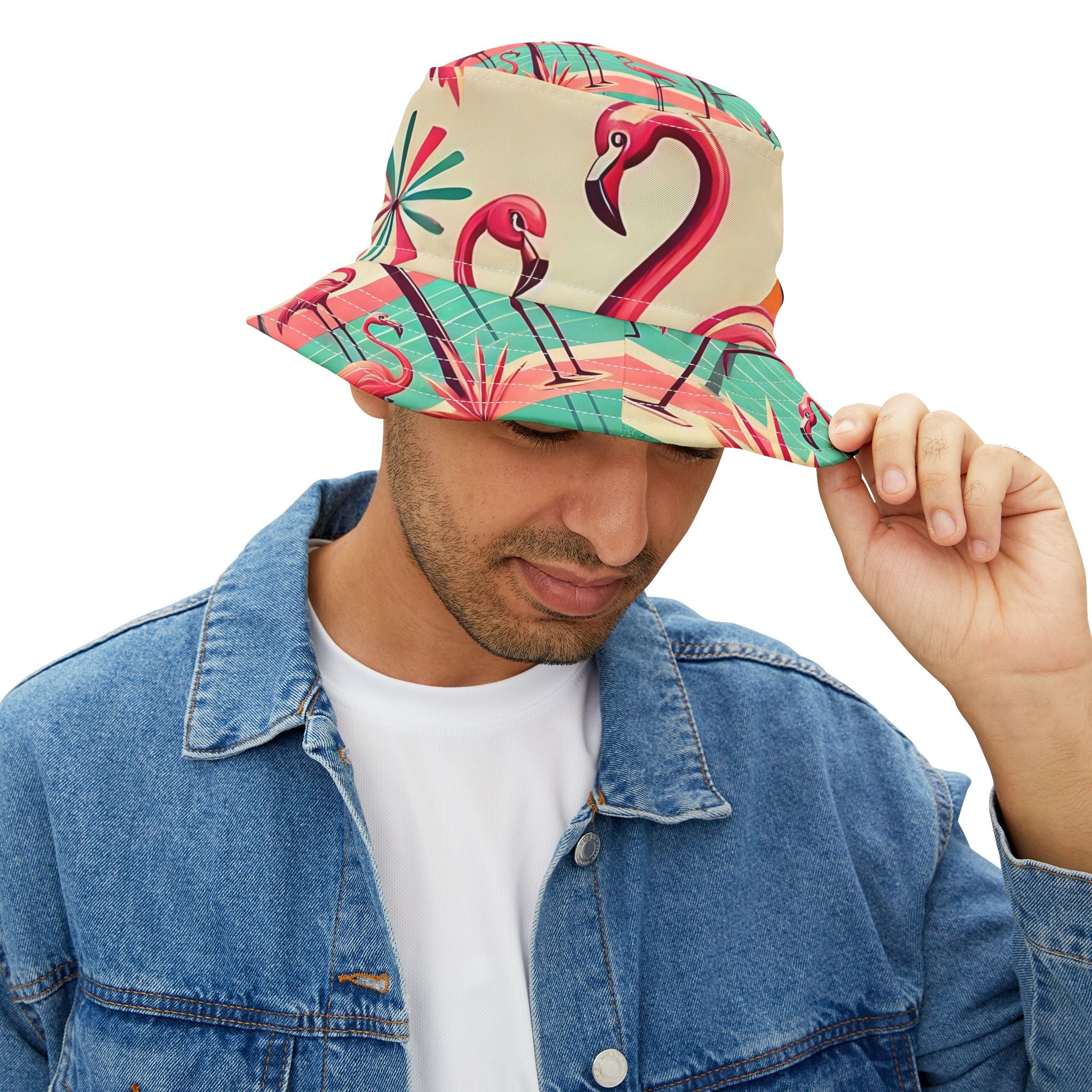 50s Flamingo Kitschy Bucket Hat, Unisex, Mod Retro Apparel - Mid Century Modern Gal