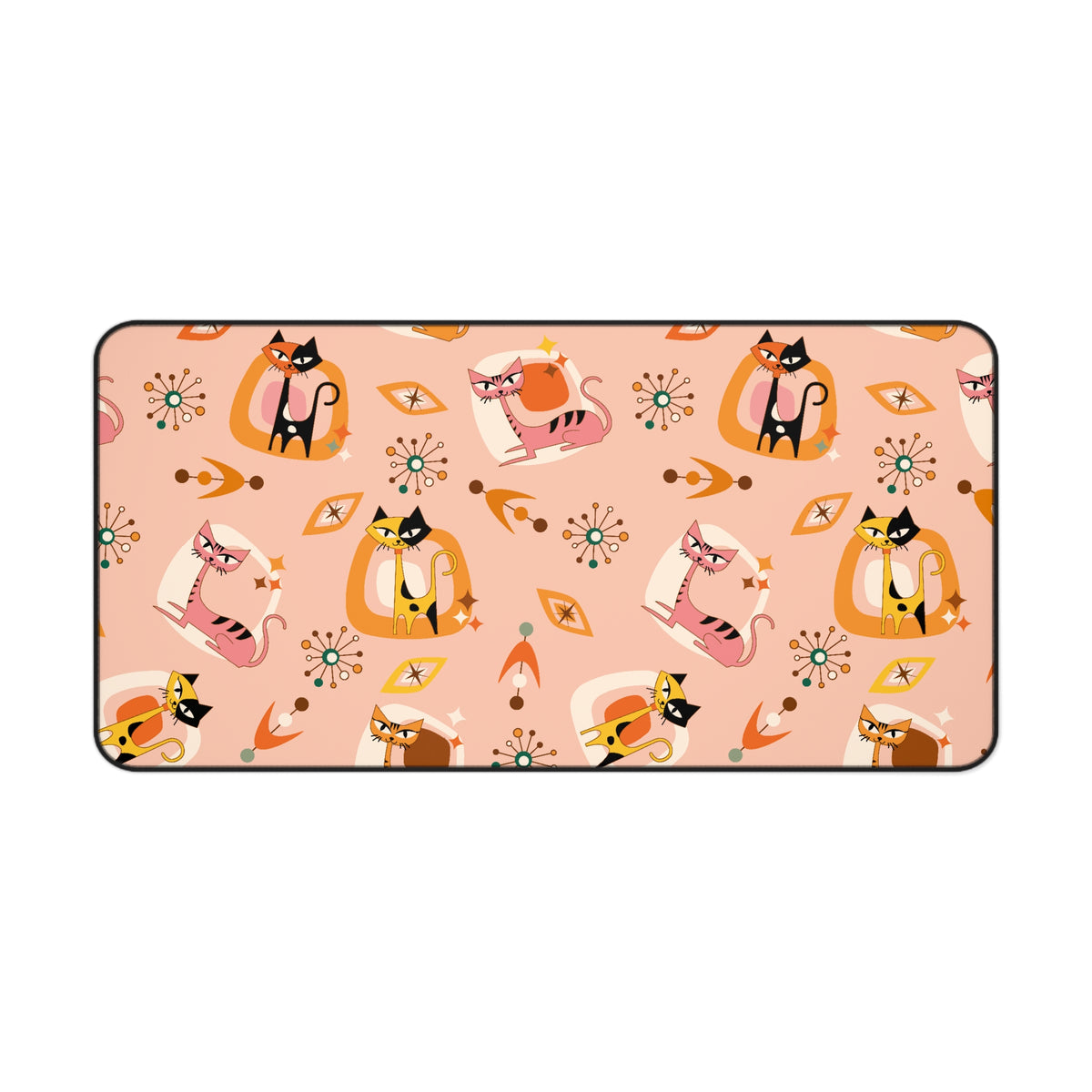 Atomic Cat Desk Mat, Mid Century Modern Office Kitschy Coral Cute Kitties Office Decor - Mid Century Modern Gal