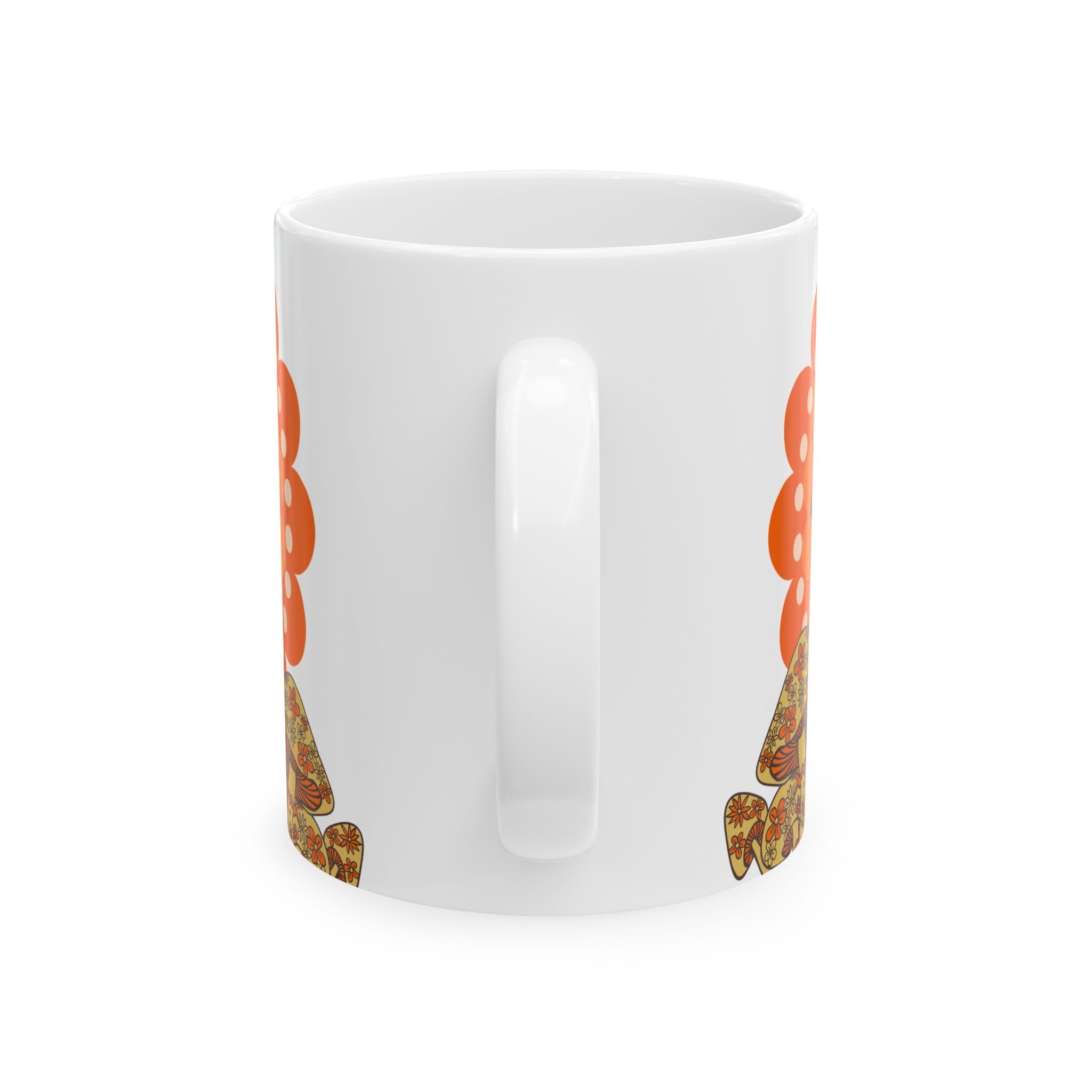 Sears Merry Mushroom, Be Merry 70s Flower Power Groovy Gal Whimsical Floral Ceramic Mug - Mid Century Modern Gal