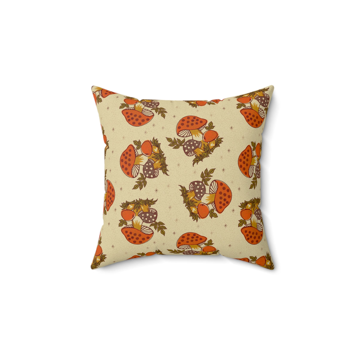 Merry Mushroom 70's Hippie Boho Orange, Groovy Cottagecore Mushroom Pillow And Insert - Mid Century Modern Gal