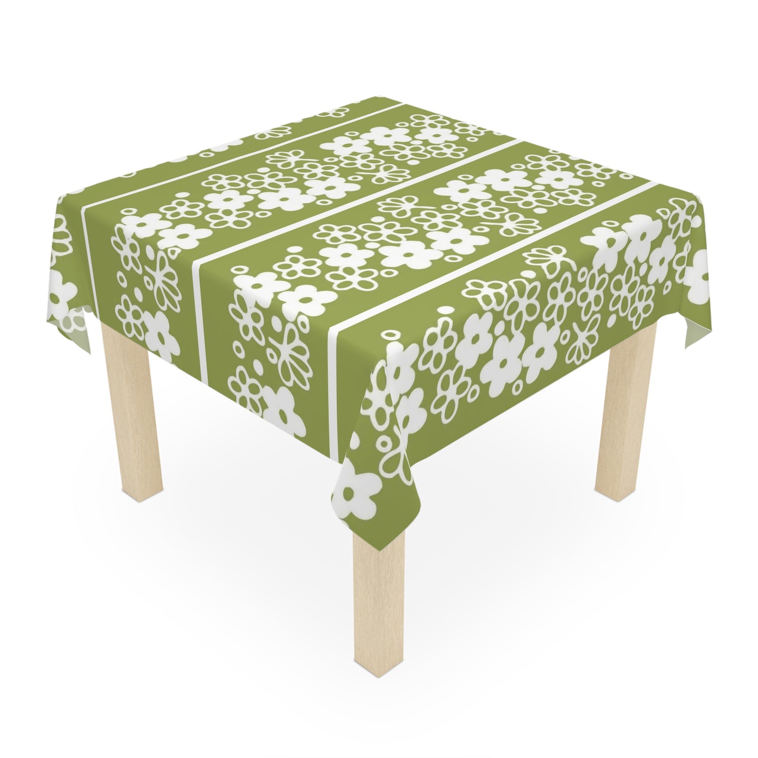 Spring Blossom Pyrex Daisy, Green Retro Tablecloth - Mid Century Modern Gal