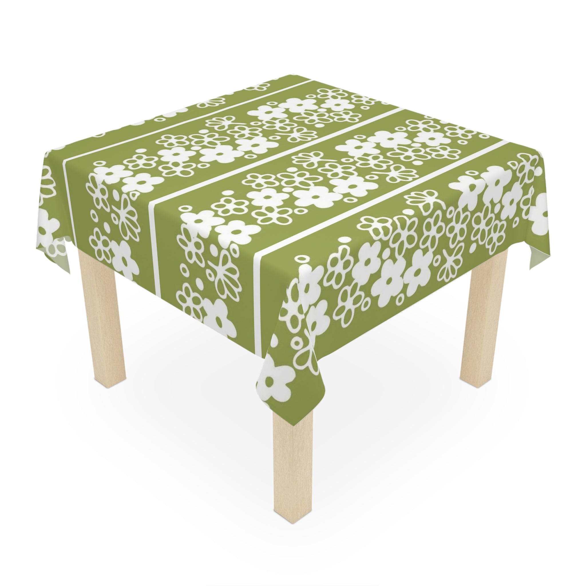 Spring Blossom Pyrex Daisy, Green Retro Tablecloth - Mid Century Modern Gal