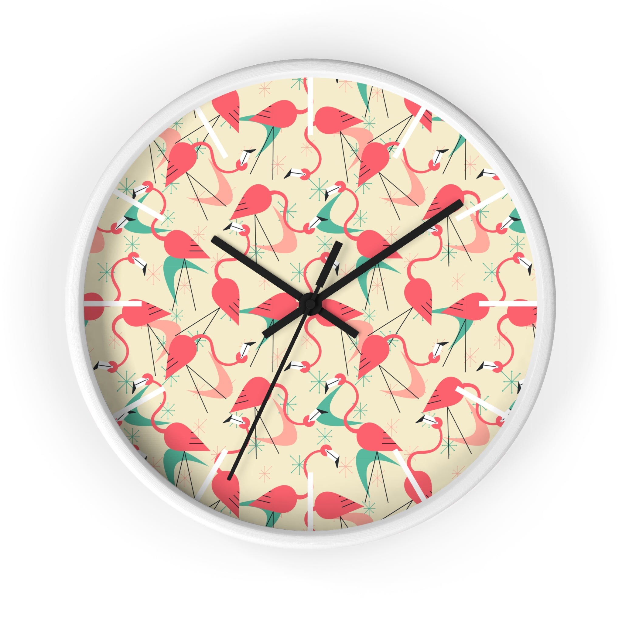 Mid Century Modern Flamingo Wall Clock, Kitschy Quirky Dancing Flamingos Fun Home Decor for Retro Summer Vibes - Mid Century Modern Gal
