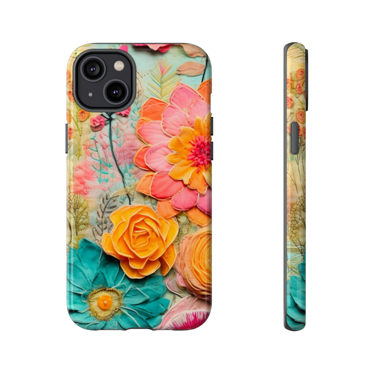 Boho Retro Floral Faux Pressed Flowers Smart Phone Tough Phone Cases