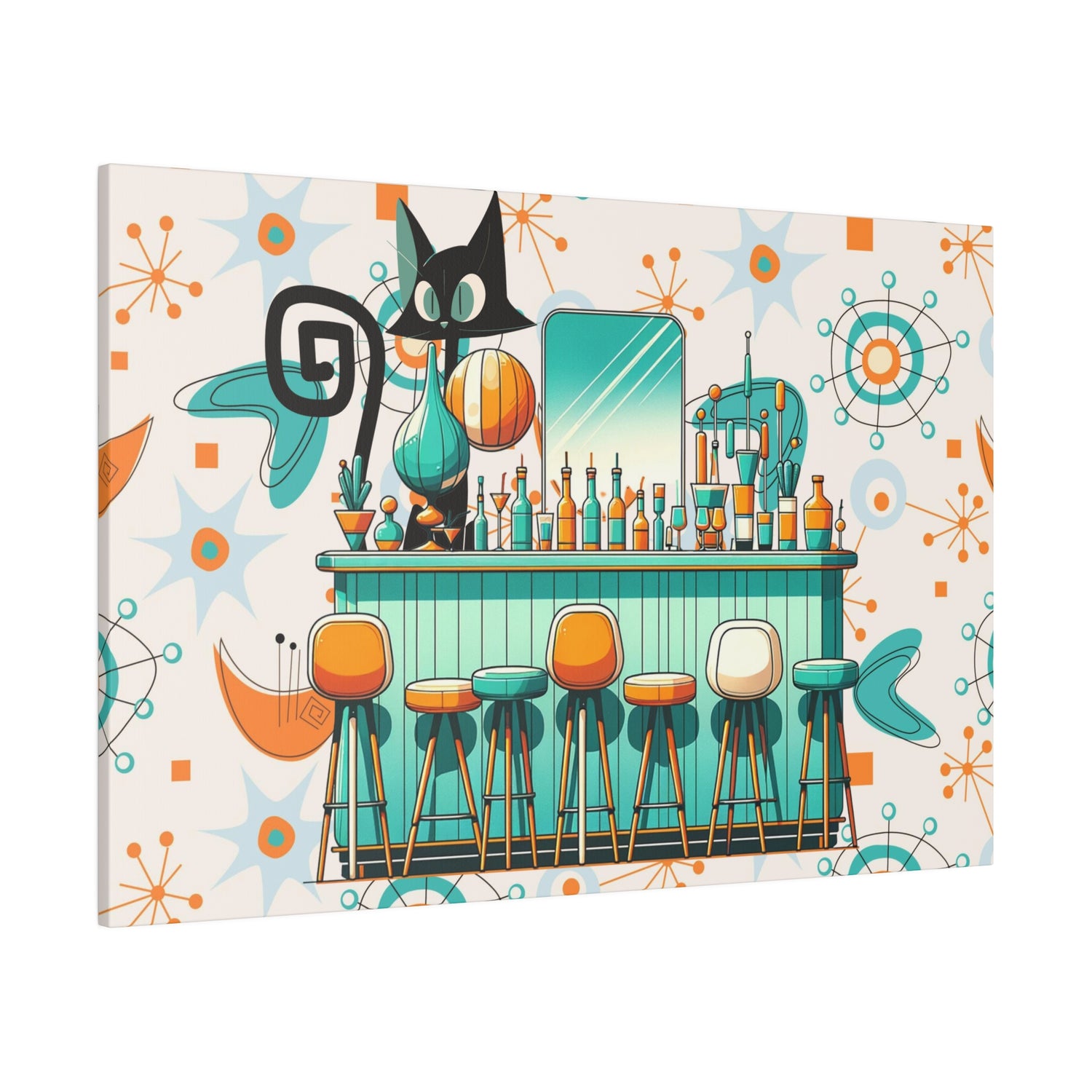 Atomic Cat, Mid Century Modern Kitschy Bar, Orange, Teal Mid Century Modern Wall Art - Mid Century Modern Gal