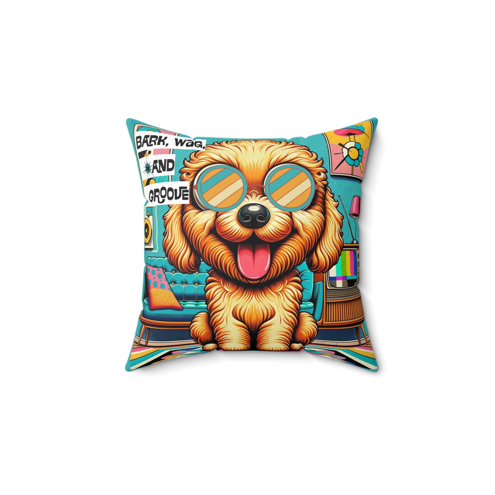 Golden Doodle Retro Dog, Kitschy 50s Mid Century Modern Doodle Dog Lover Pillow And Insert - Mid Century Modern Gal