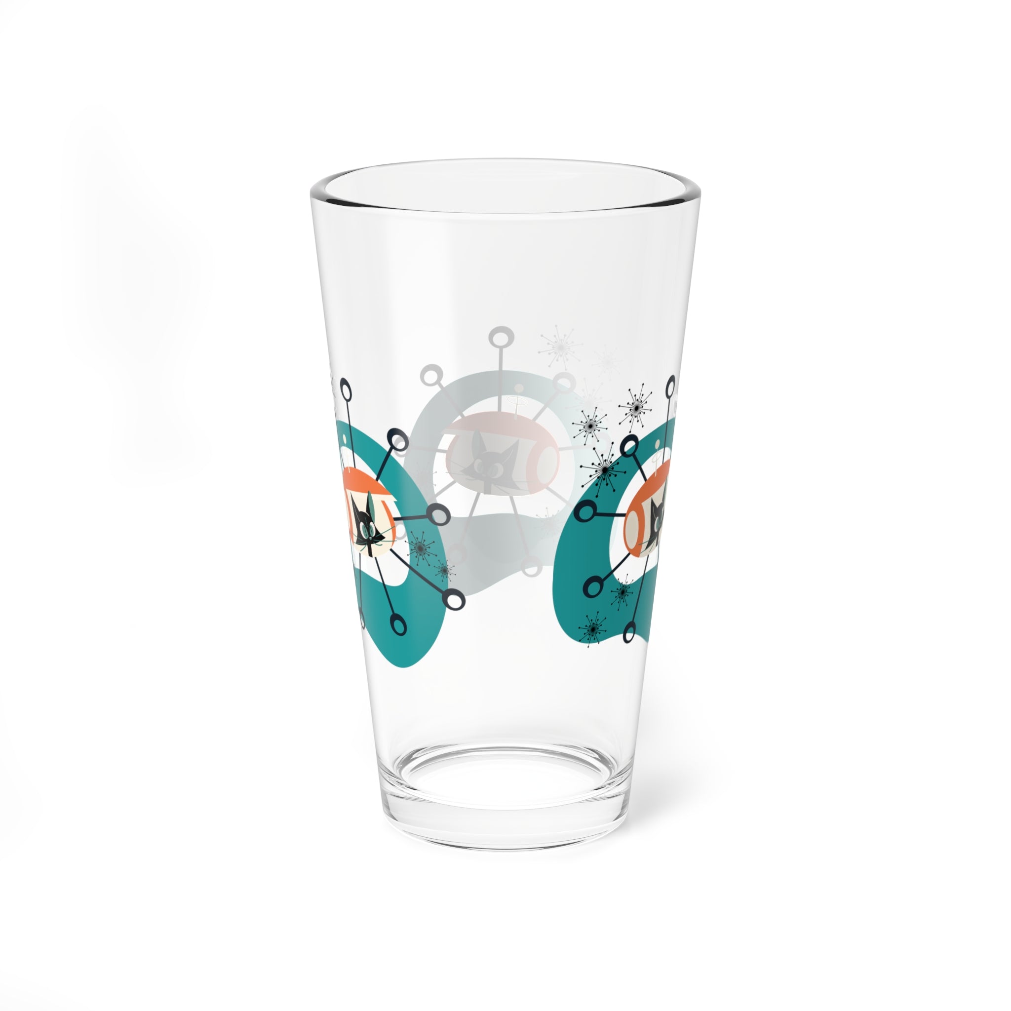 Atomic Cat Glass, Space Kittie, Kitschy Cat, Starburst Mid Century Modern Barware - Mid Century Modern Gal