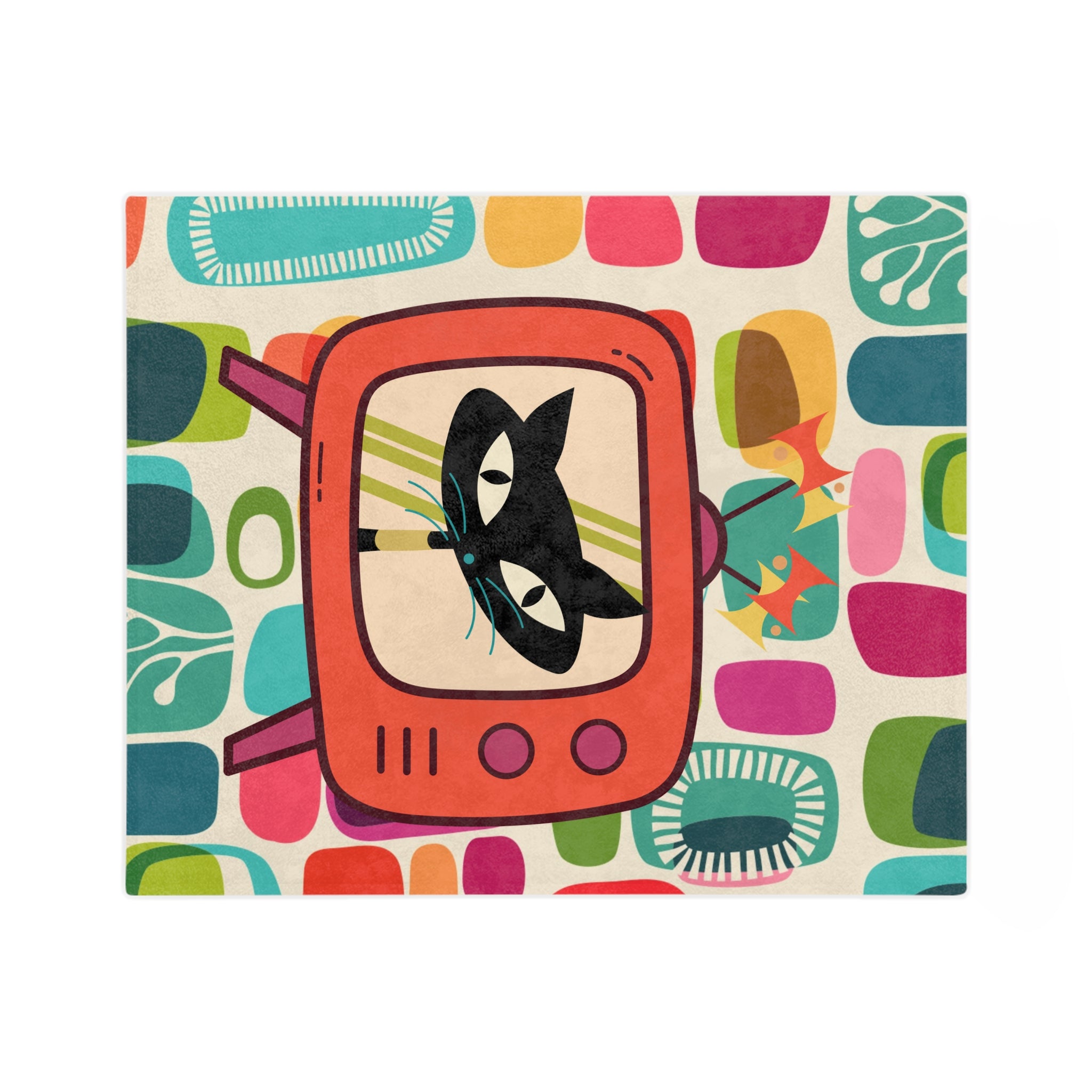 Mid Century Modern Amoeba Designed Atomic Cat Retro Mod Velveteen Microfiber Blanket - Mid Century Modern Gal