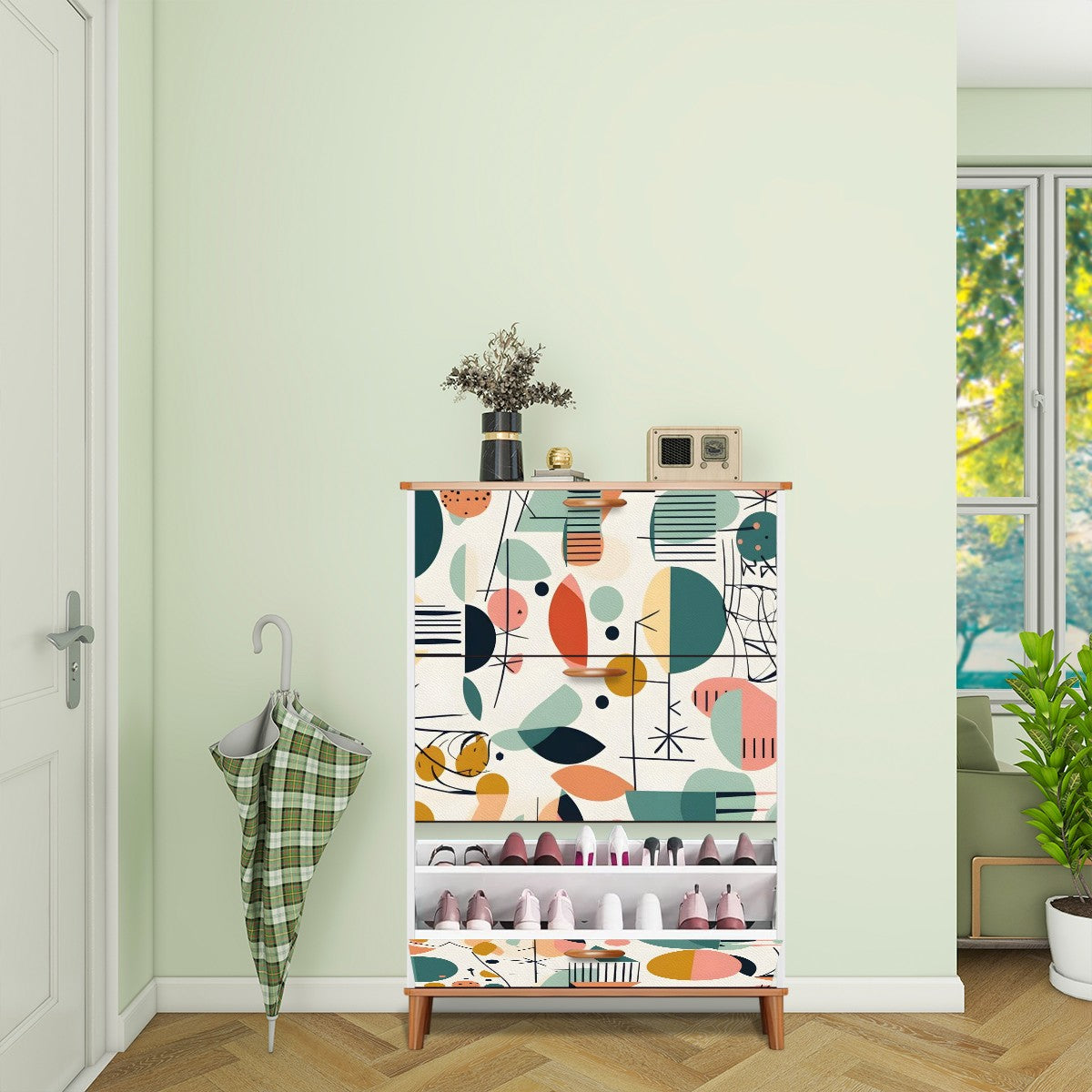 Mid Mod Boho Designed Shoe Storage Shoe Cabinet - Mid Century Modern Gal