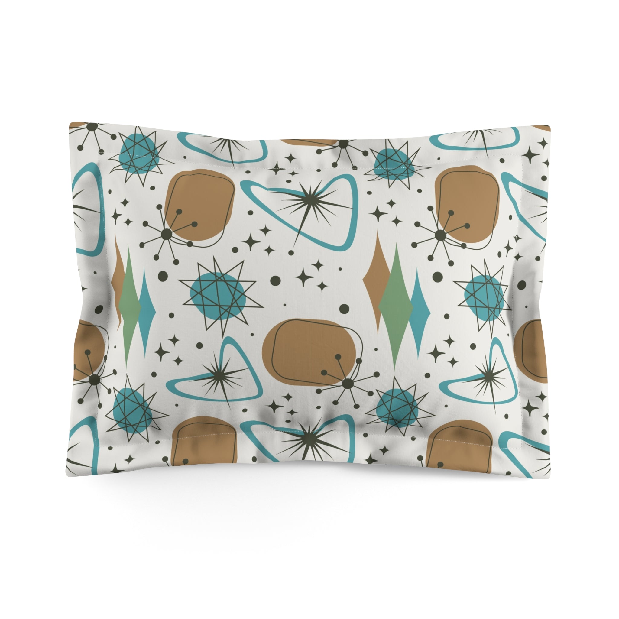 Mid Century Modern Franciscan Starburst Camel Brown, Beige Teal Starburst Retro-Modern Pillow Sham - Mid Century Modern Gal