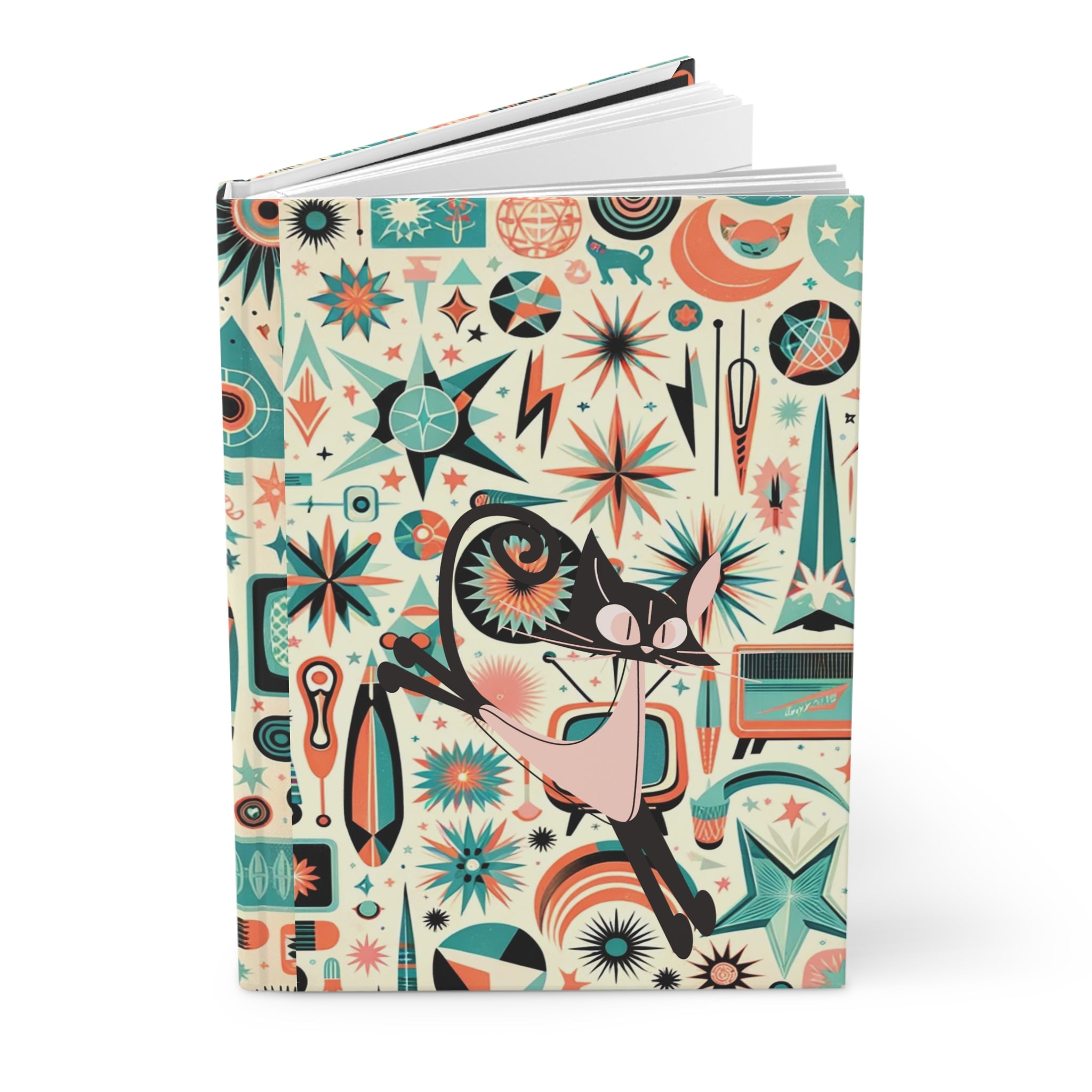 Atomic Cat Desk Journal, Notebook, Mid Century Modern Atomic 50s Design Hardcover Journal - Mid Century Modern Gal