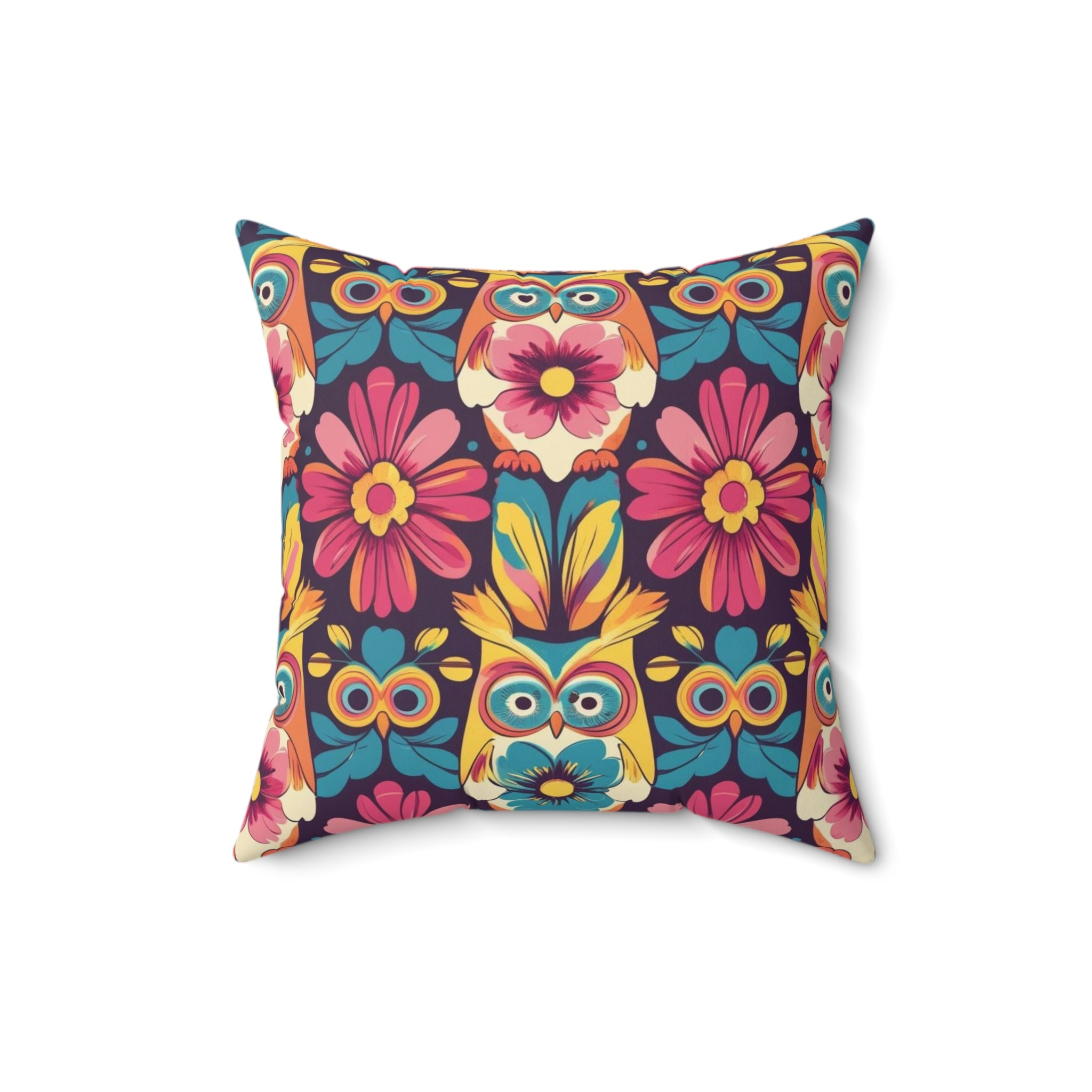 Retro Groovy Owl, Flower Power Kitschy Fall Pillow And Insert - Mid Century Modern Gal