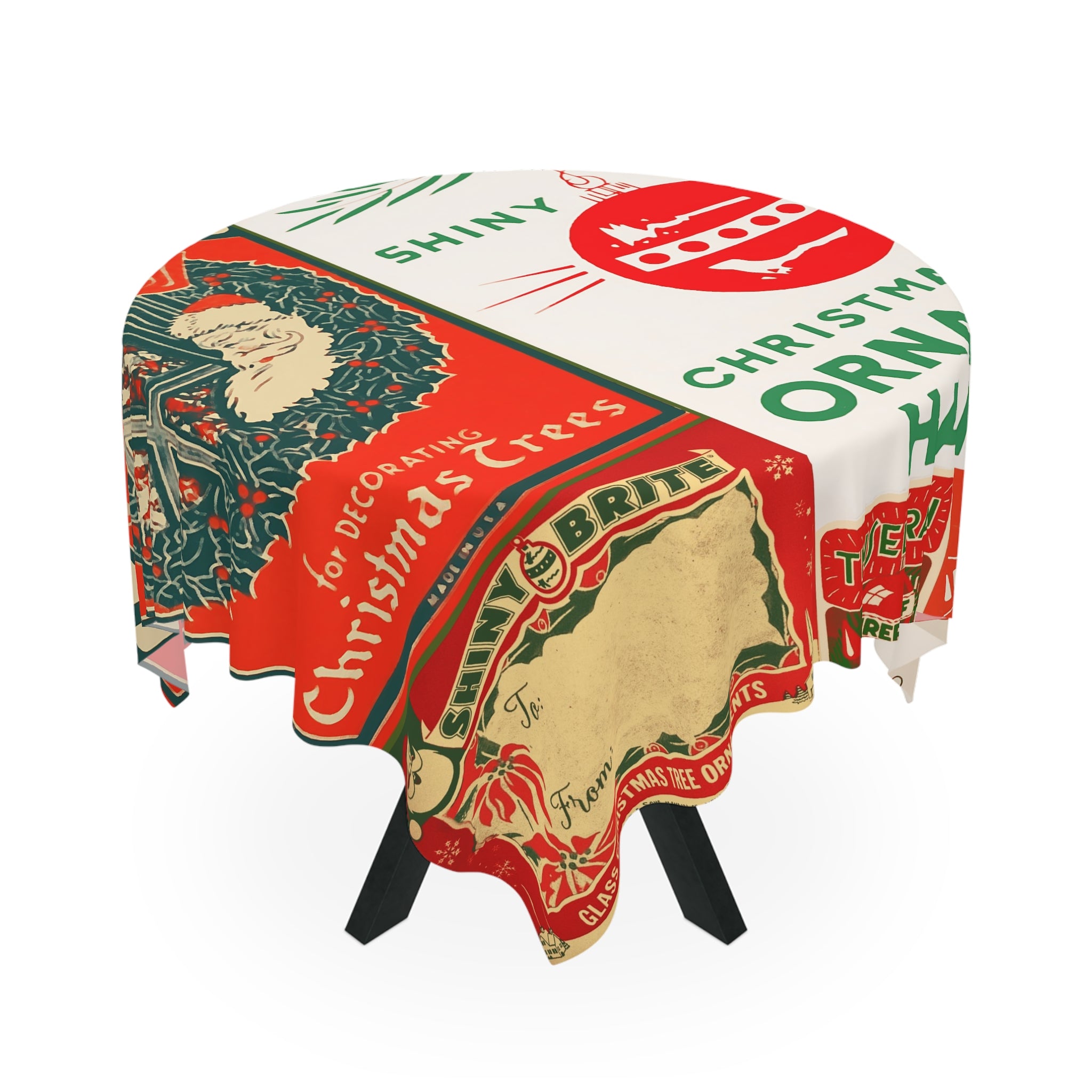 Original Shiny Brite Ornaments Advertisment Vintage Inspired Christmas Mod Tablecloth - Mid Century Modern Gal