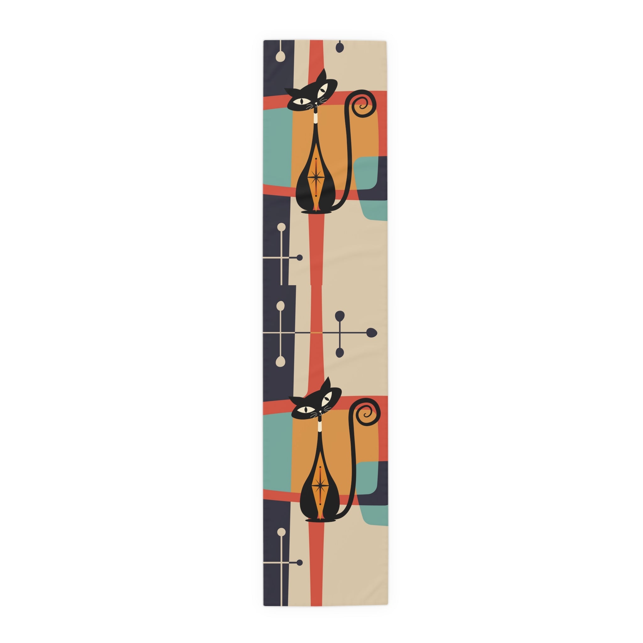Atomic Cat Table Runner, Mid Century Modern Geometric Kitschy Mod Style - Mid Century Modern Gal